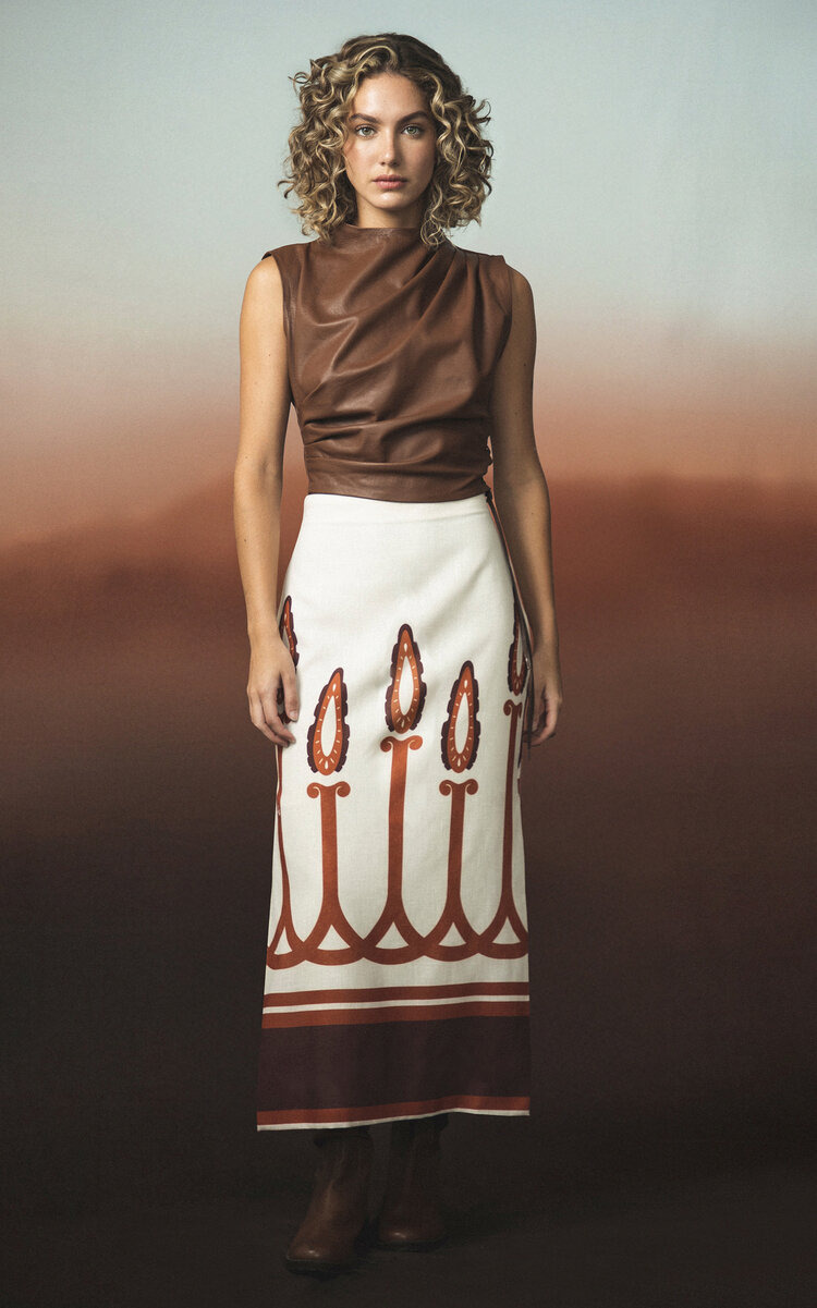 Recuerdame Gathered Leather Top brown - 5