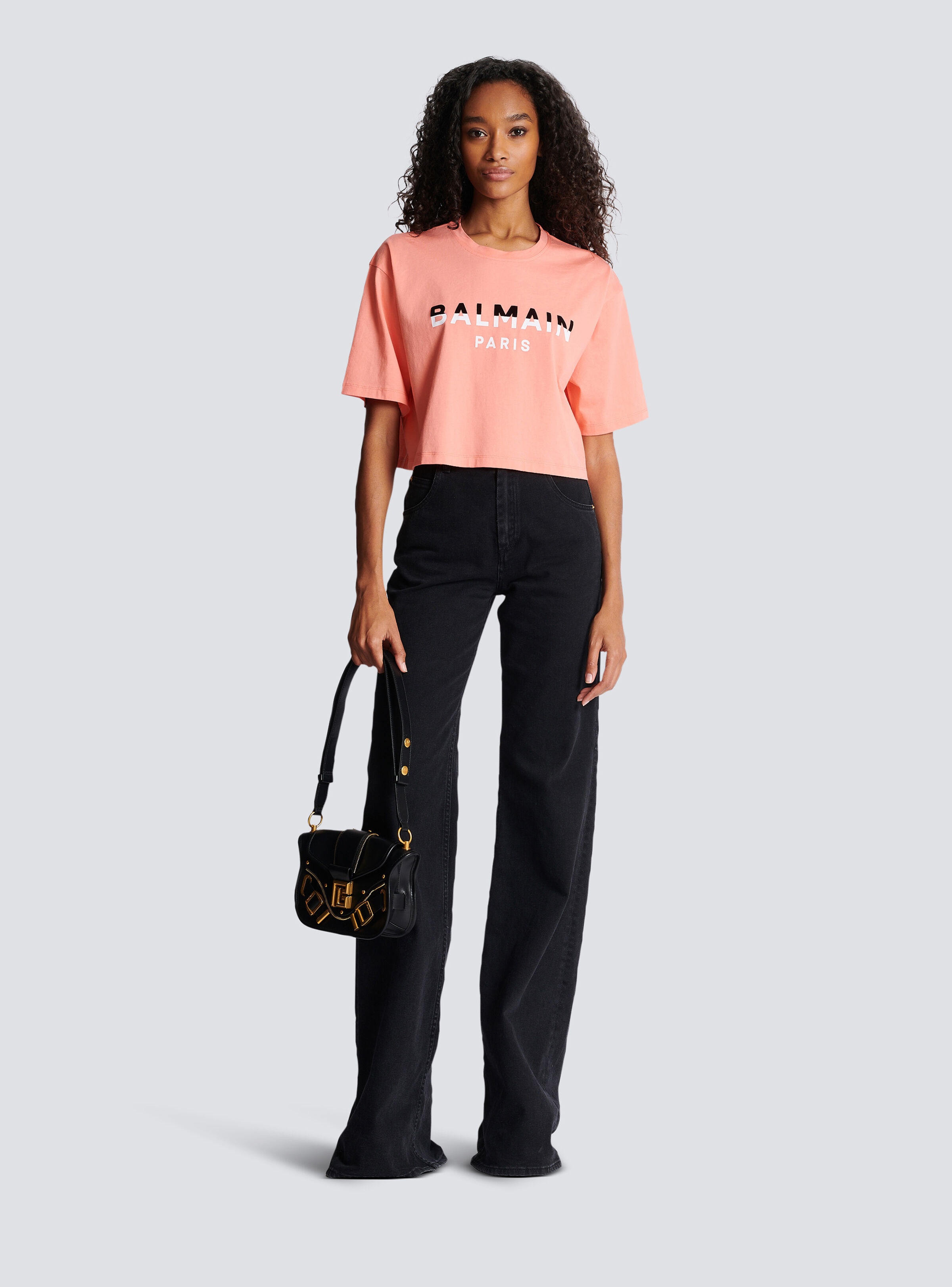 Flocked Balmain Paris cropped T-Shirt - 2