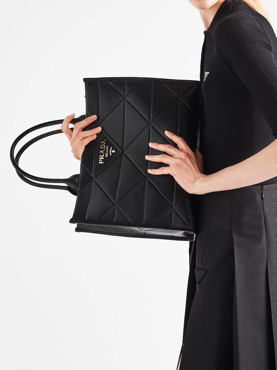 Large Leather Prada Symbole Bag with Topstitching in Black - 5
