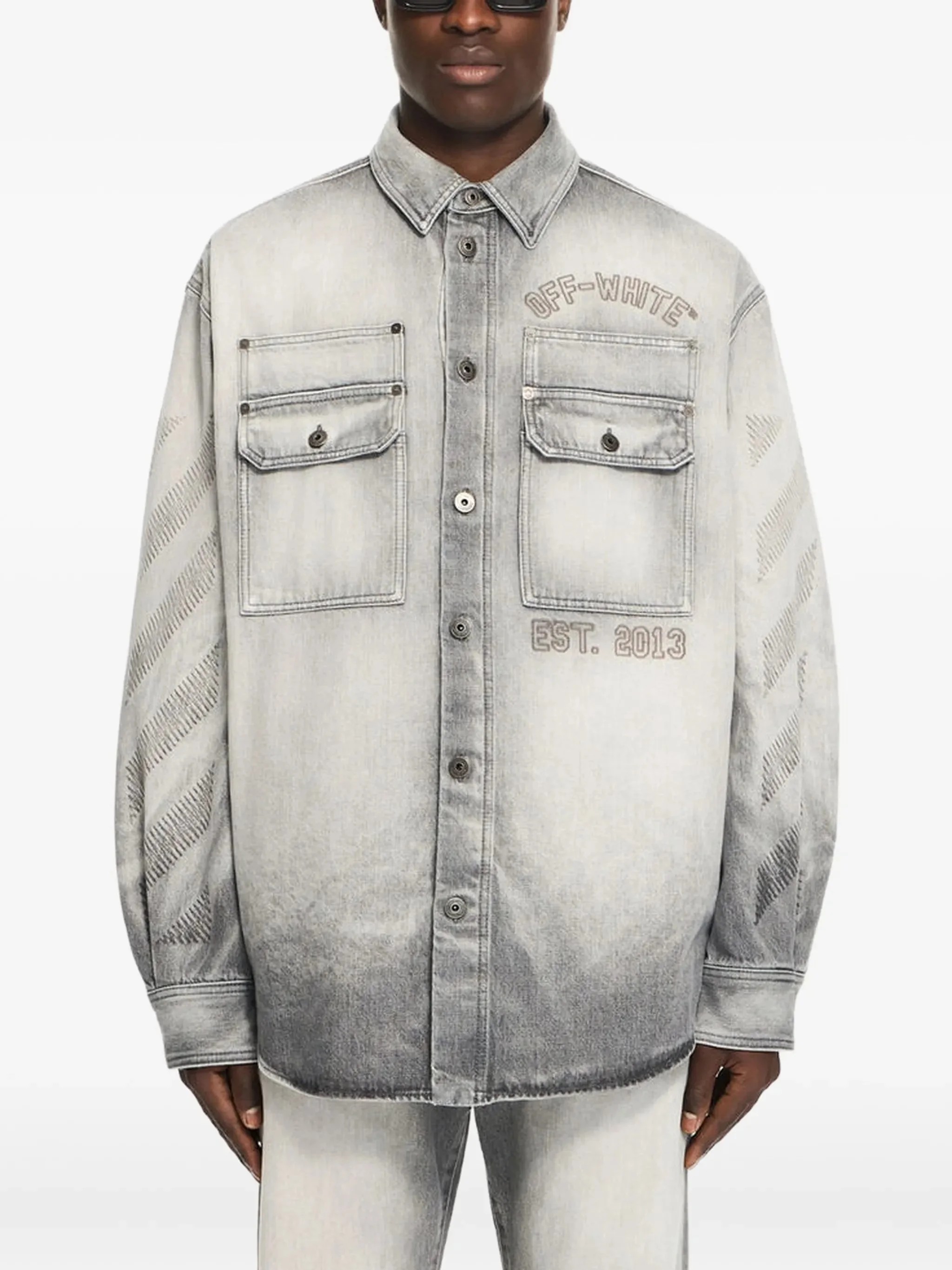 Off-white Diagonal Embroidery Faded Overshirt - 1