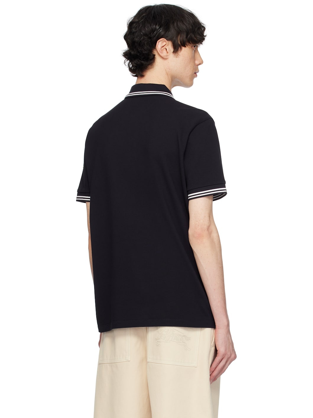 Navy Striped Trim Cotton Piquet Polo - 3