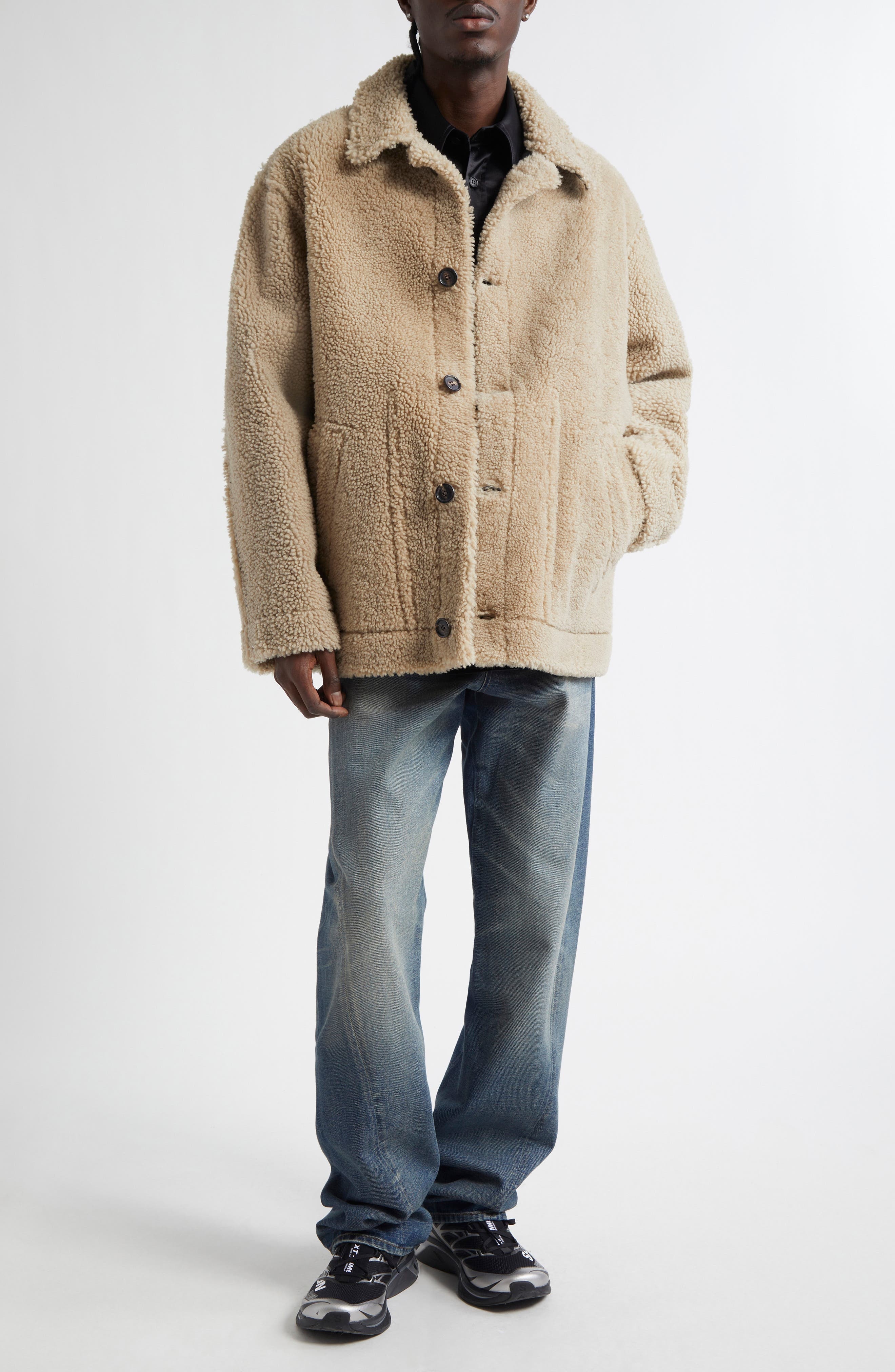 MM6 Maison Margiela Reversible Lambskin Leather & Genuine Shearling Coat in Beige/Black at Nordstrom - 2