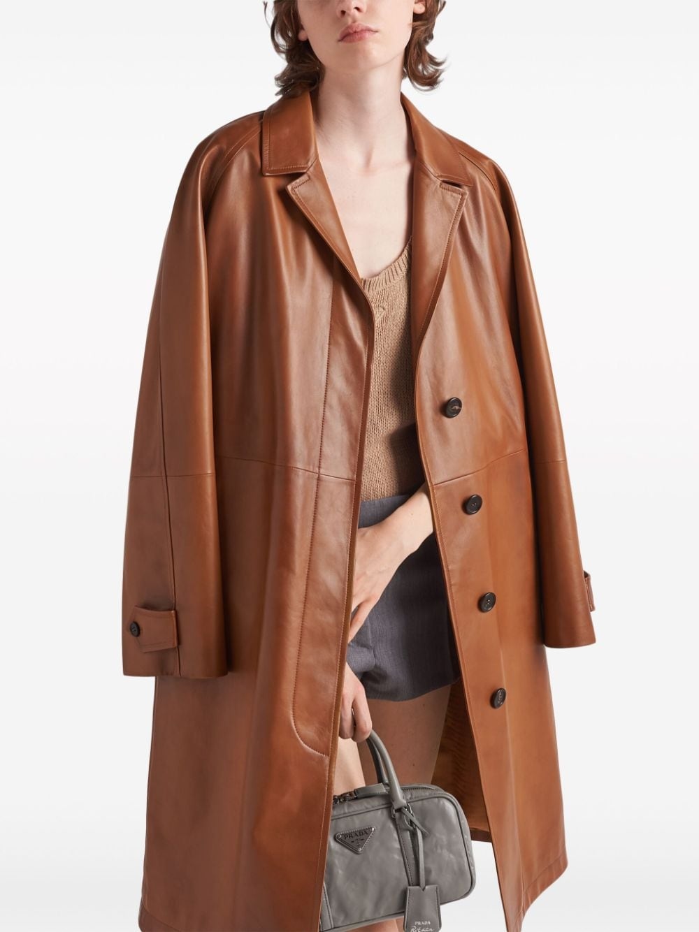 belted leather trench coat - 4