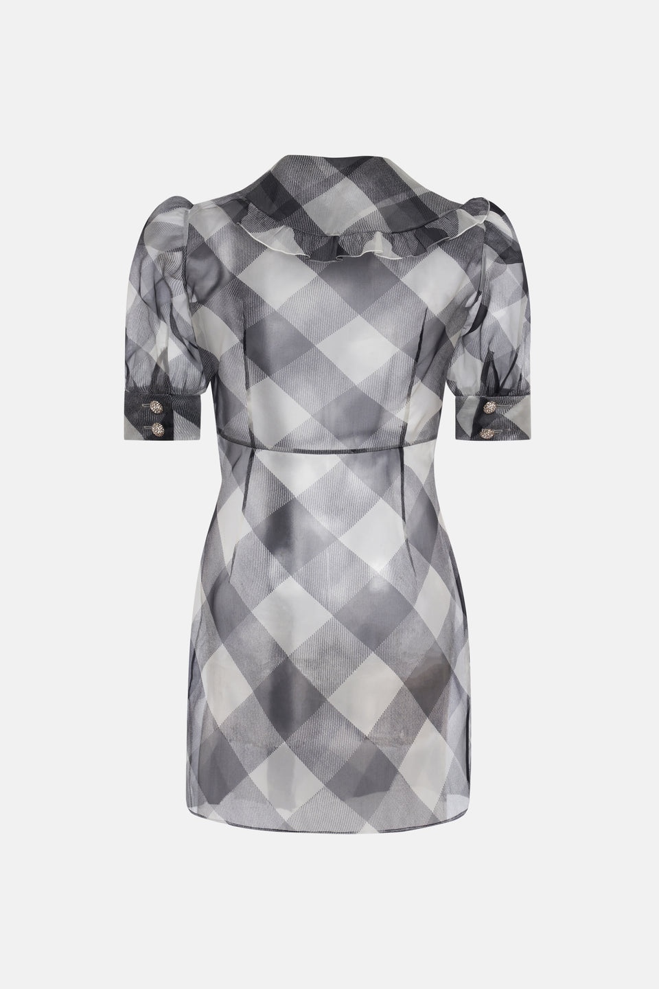 CHECKED SILK ORGANZA MINI DRESS WITH JWL BUTTONS - 2