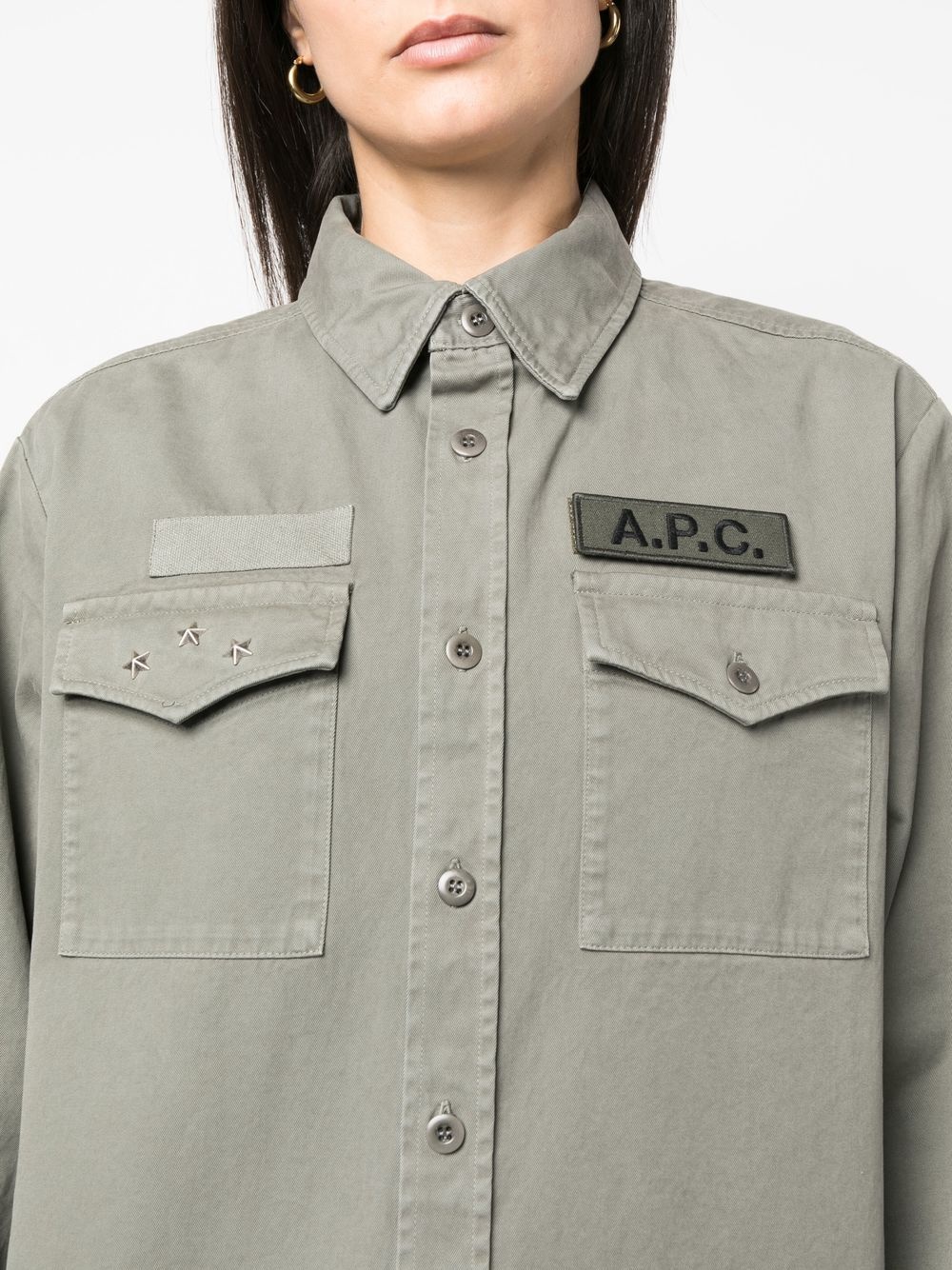 logo-patch shirt jacket - 5
