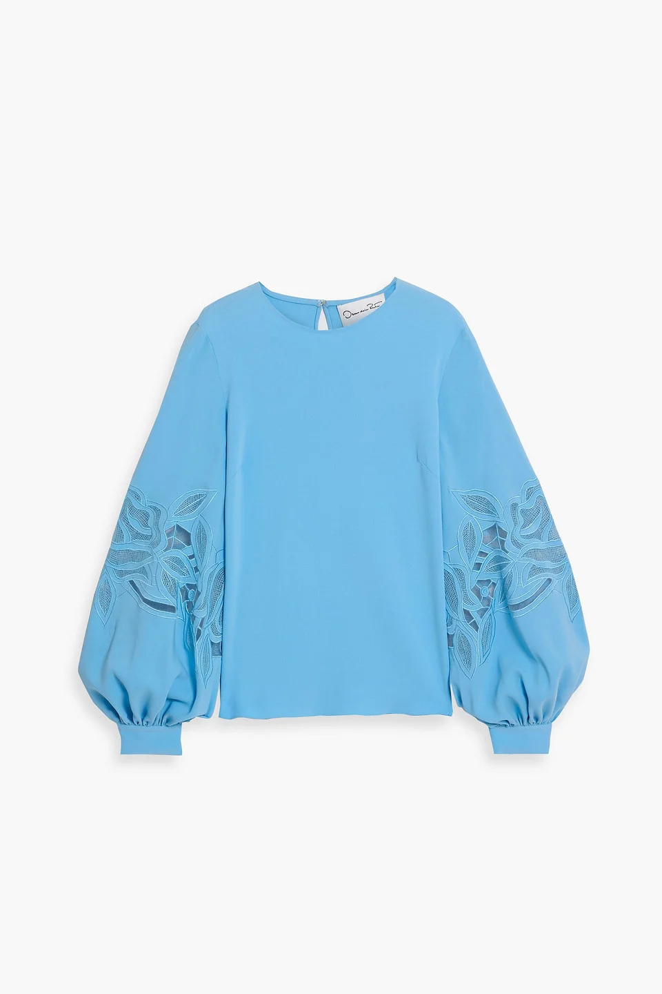 Guipure lace-paneled stretch-silk blouse - 1