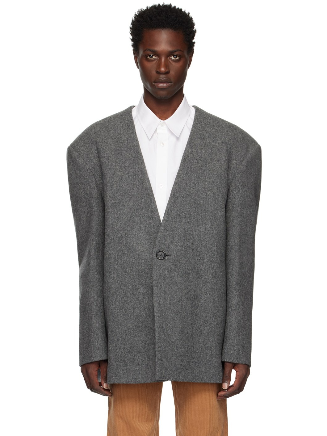 We11done Gray Collarless Blazer ssense REVERSIBLE