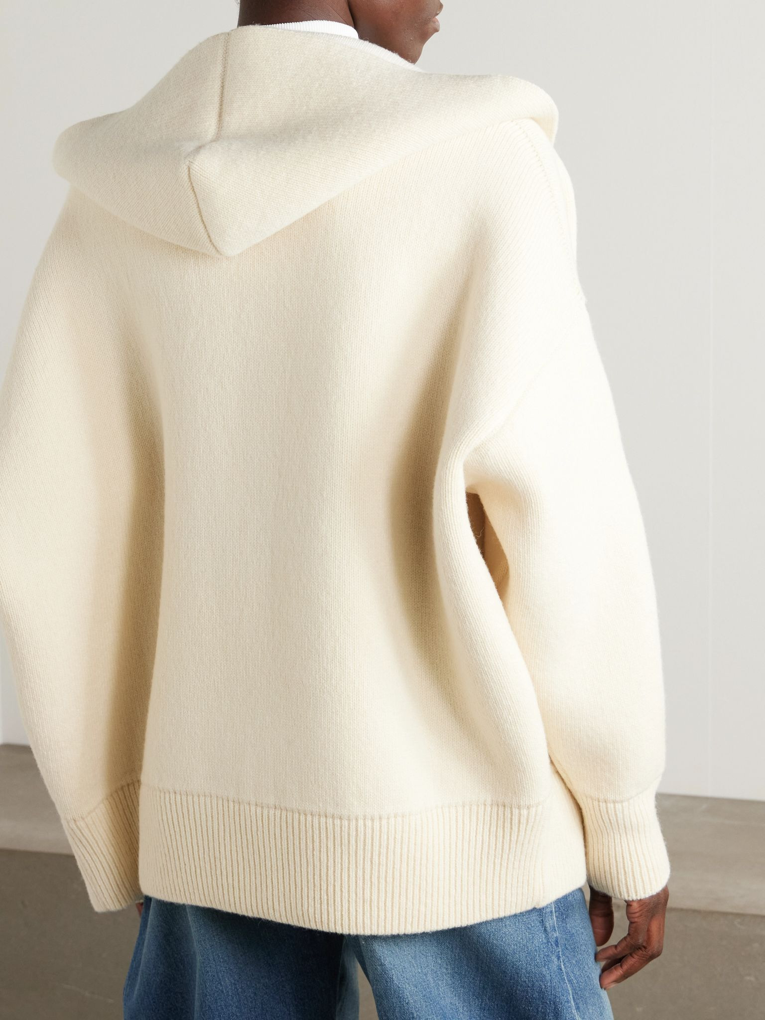 Oversized hooded wool-blend cardigan Cream - 3
