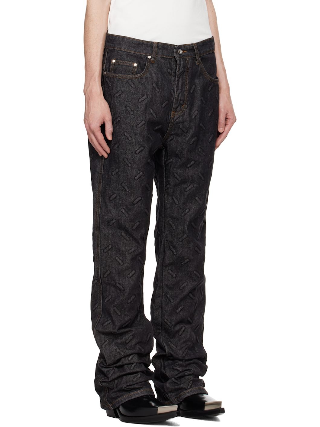 Black Thread Plate Jeans - 2