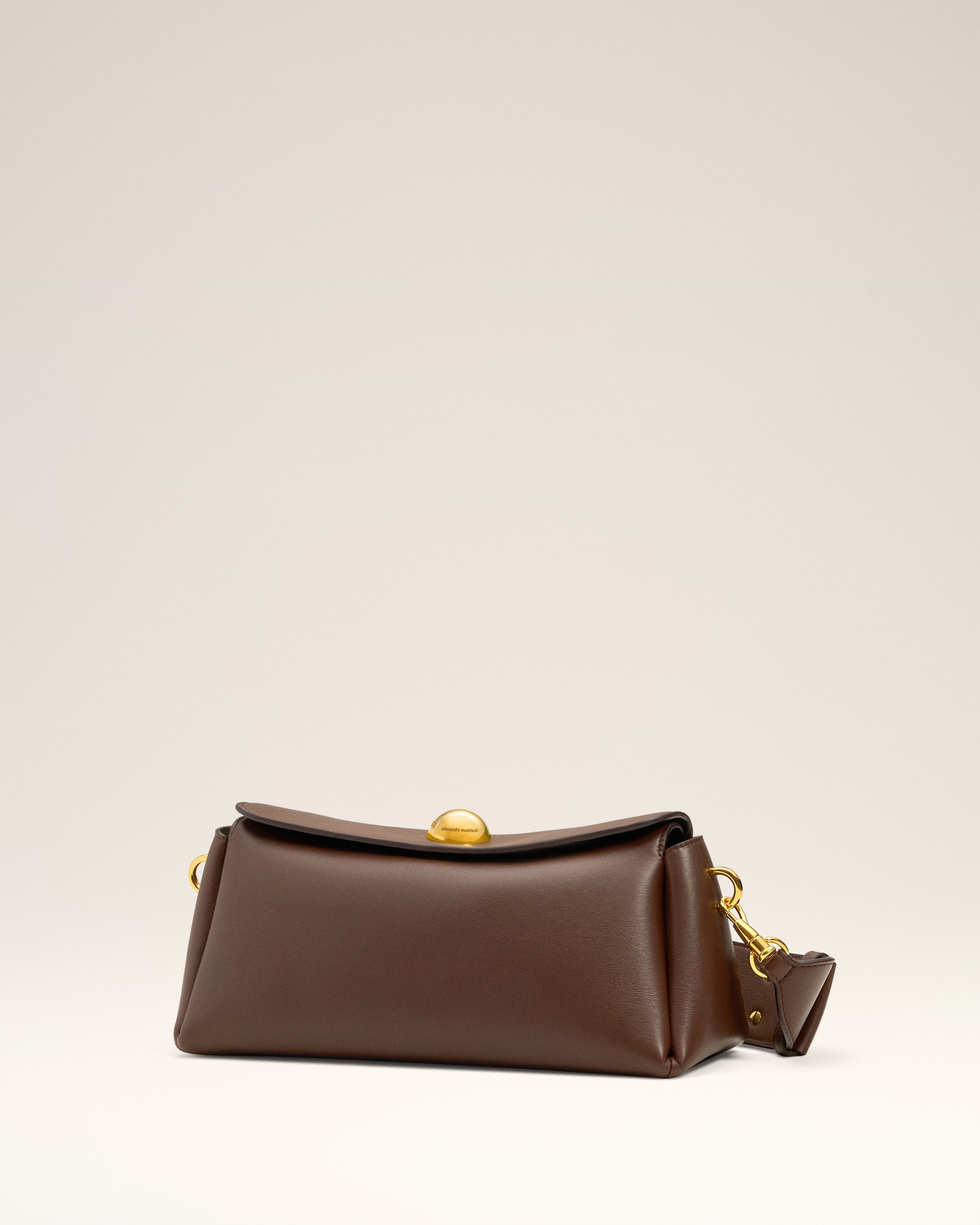 BROWN  SMOOTH LEATHER CARROUSEL BAG - 4