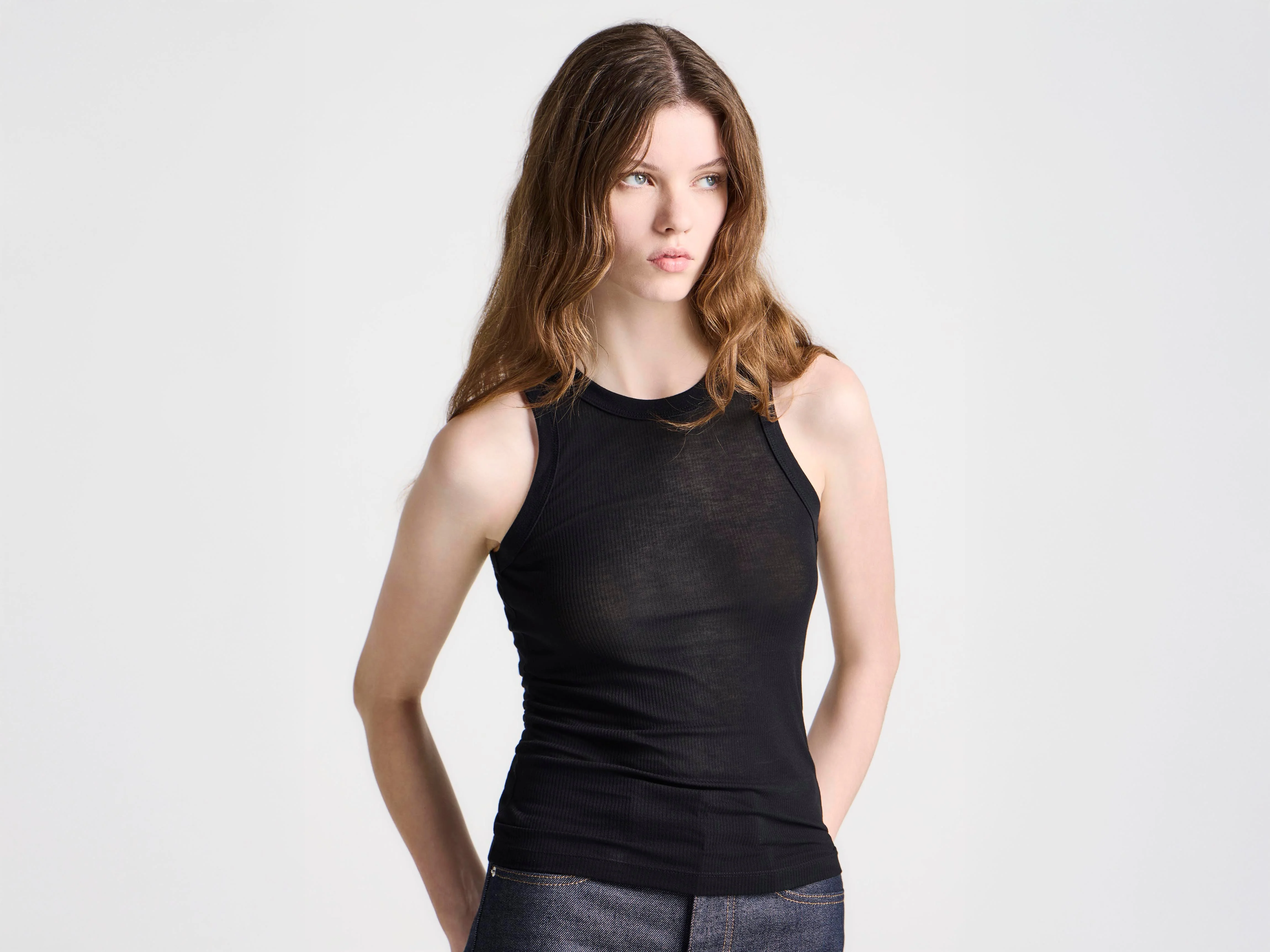 WOMENS SHEER VEST IN BLACK - 1