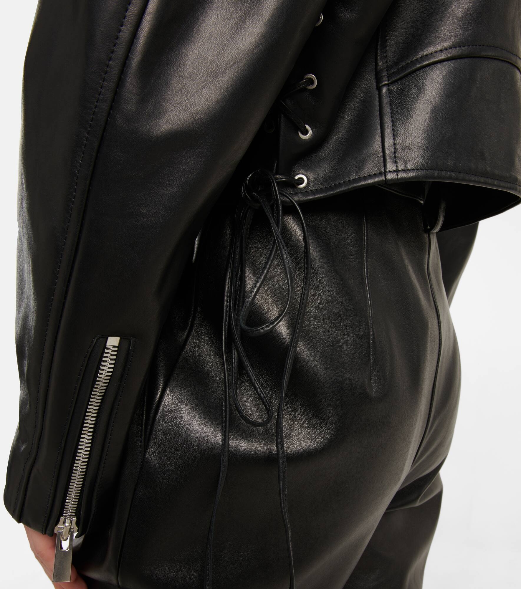 Cropped leather biker jacket - 5