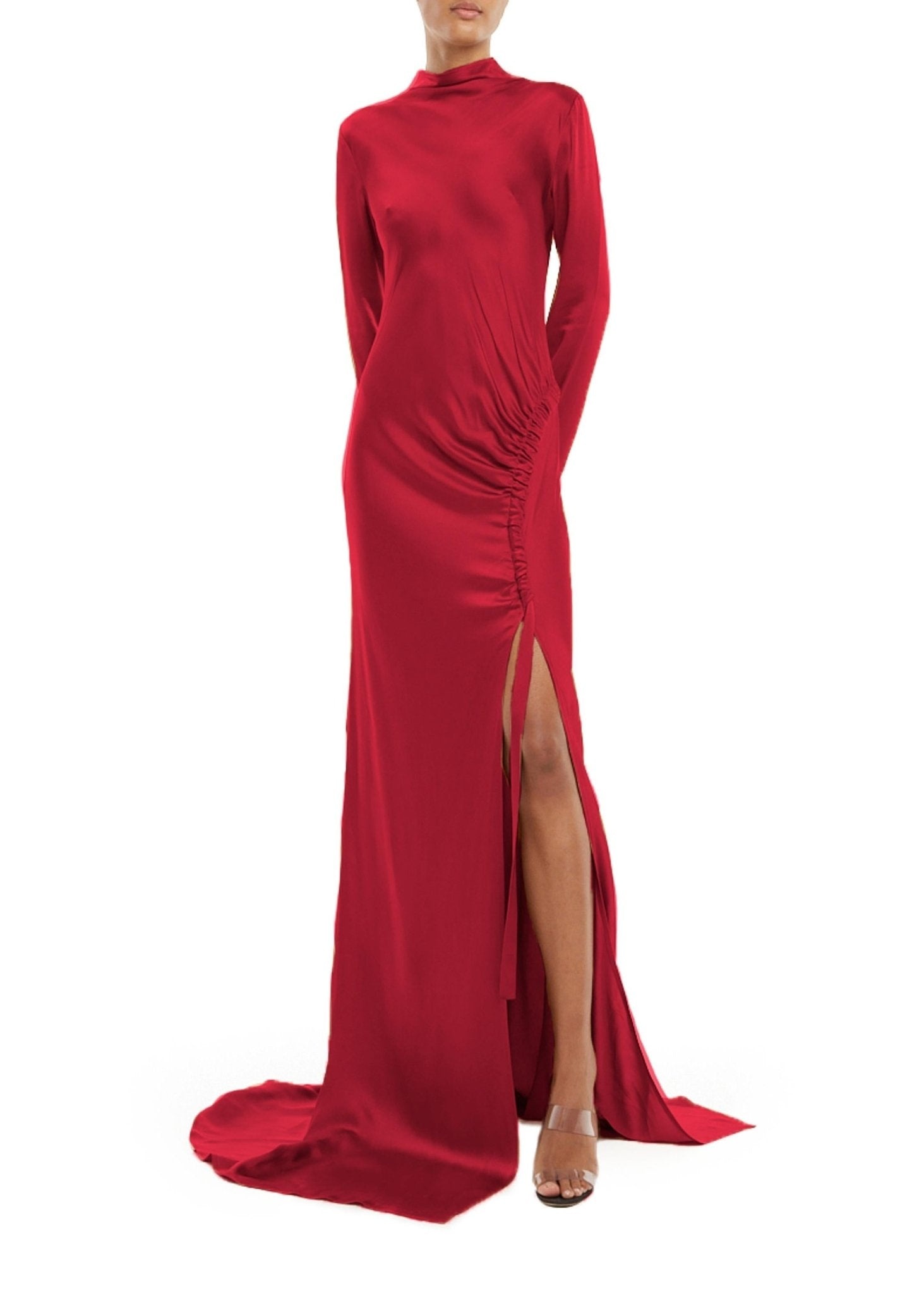 Satin Bias Tab Gown With Slit - 2