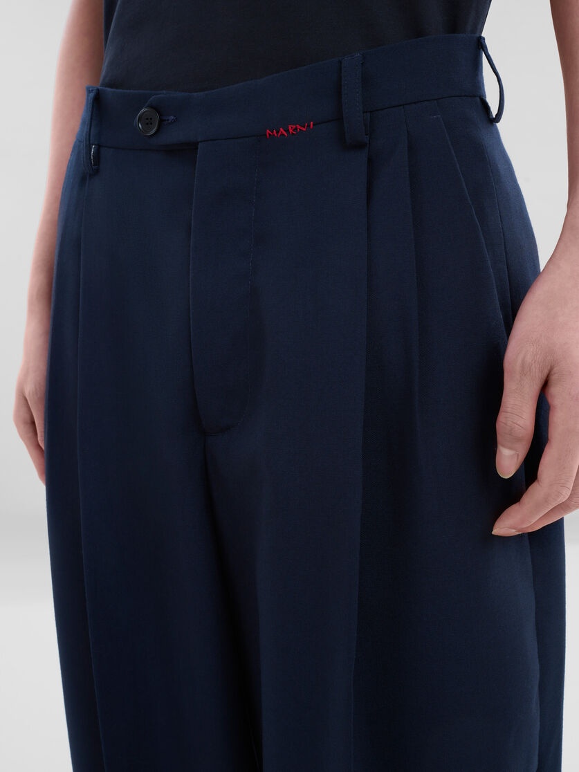DEEP BLUE TROPICAL WOOL PLEATED TROUSERS - 4