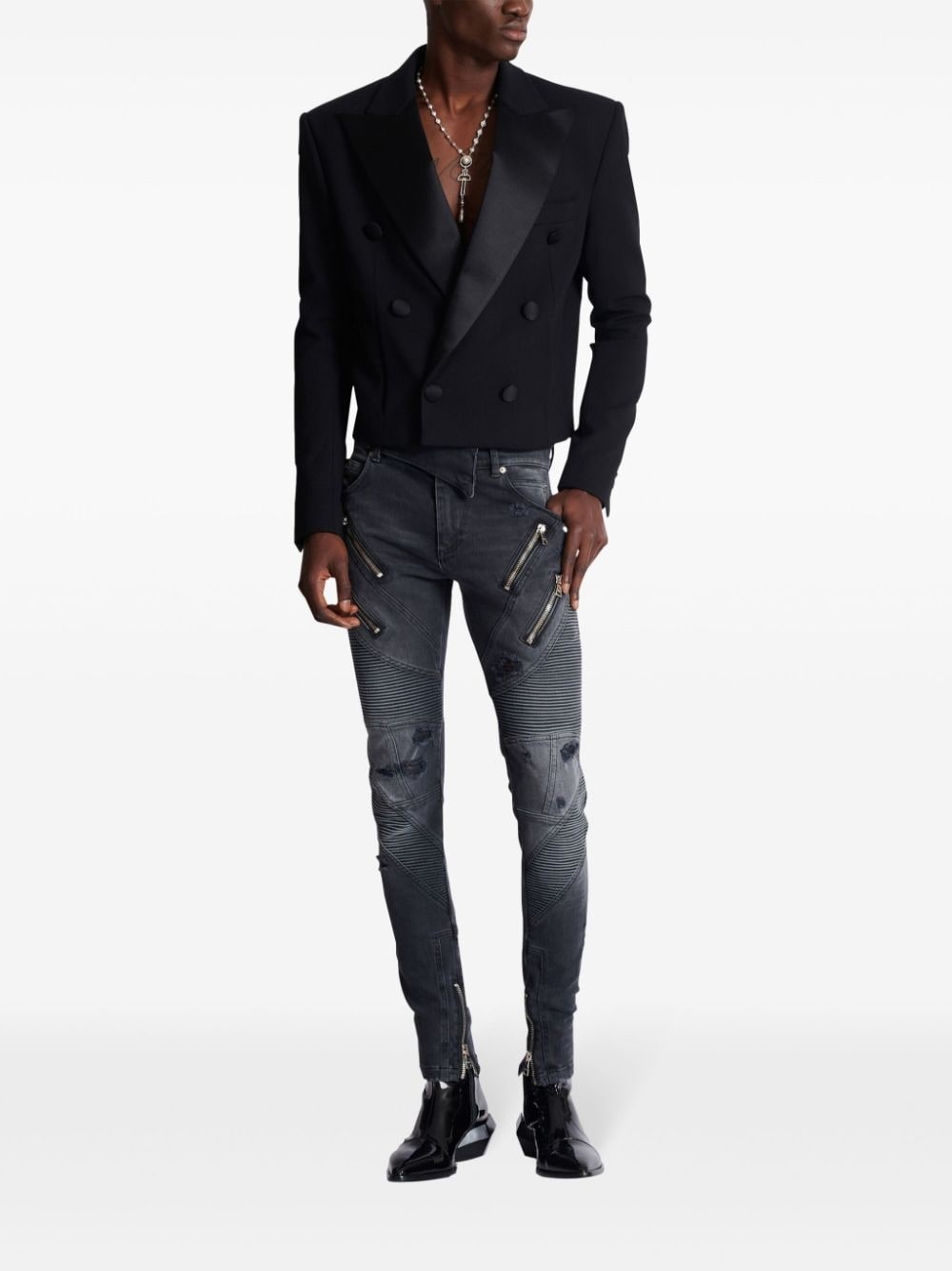 satin-lapel crepe blazer - 2