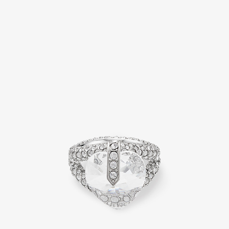 Heart Double Ring Silver-Finish Heart Double Ring with Crystals 5