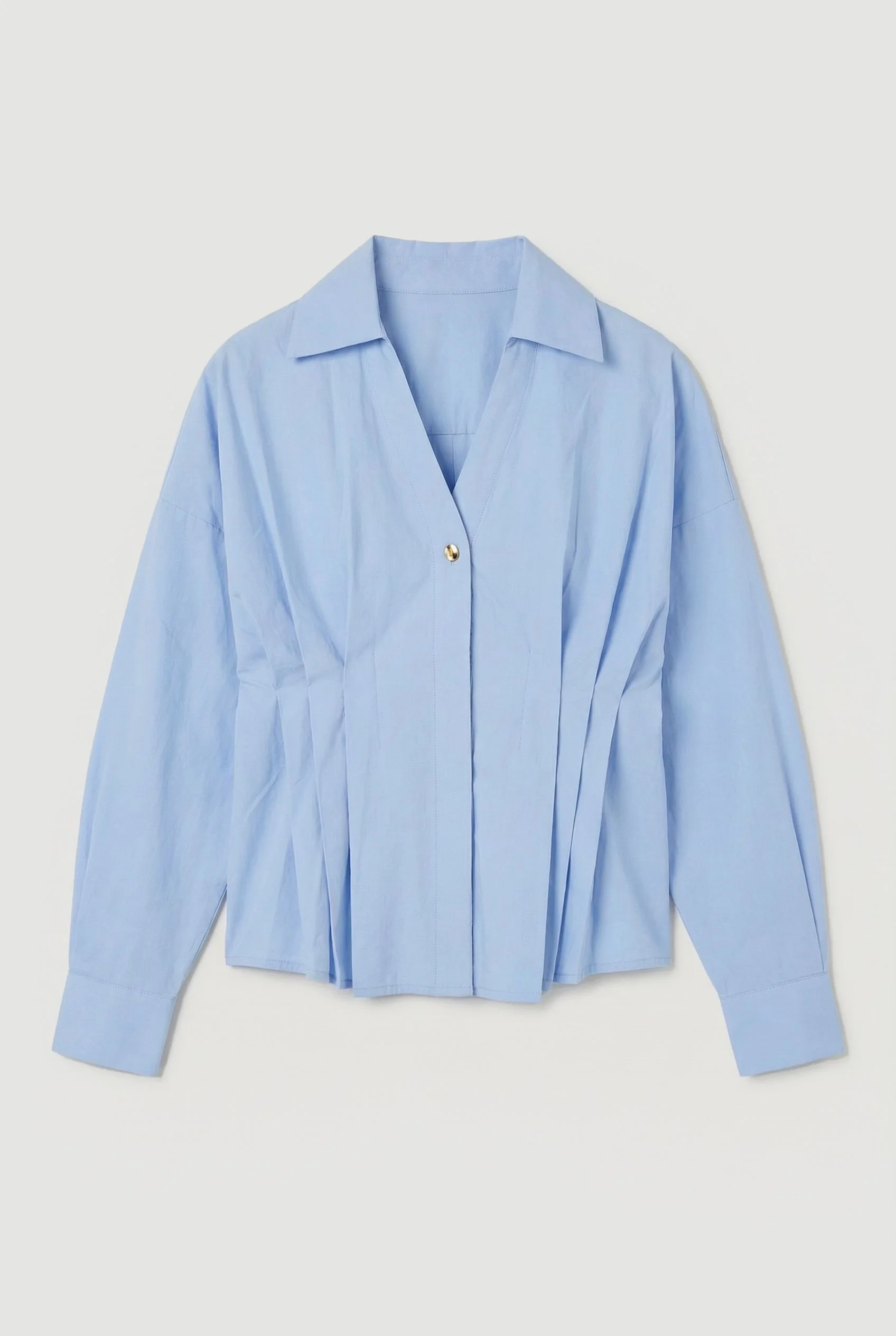 Cotton Pleated Detail Long Sleeve Shirt - 1