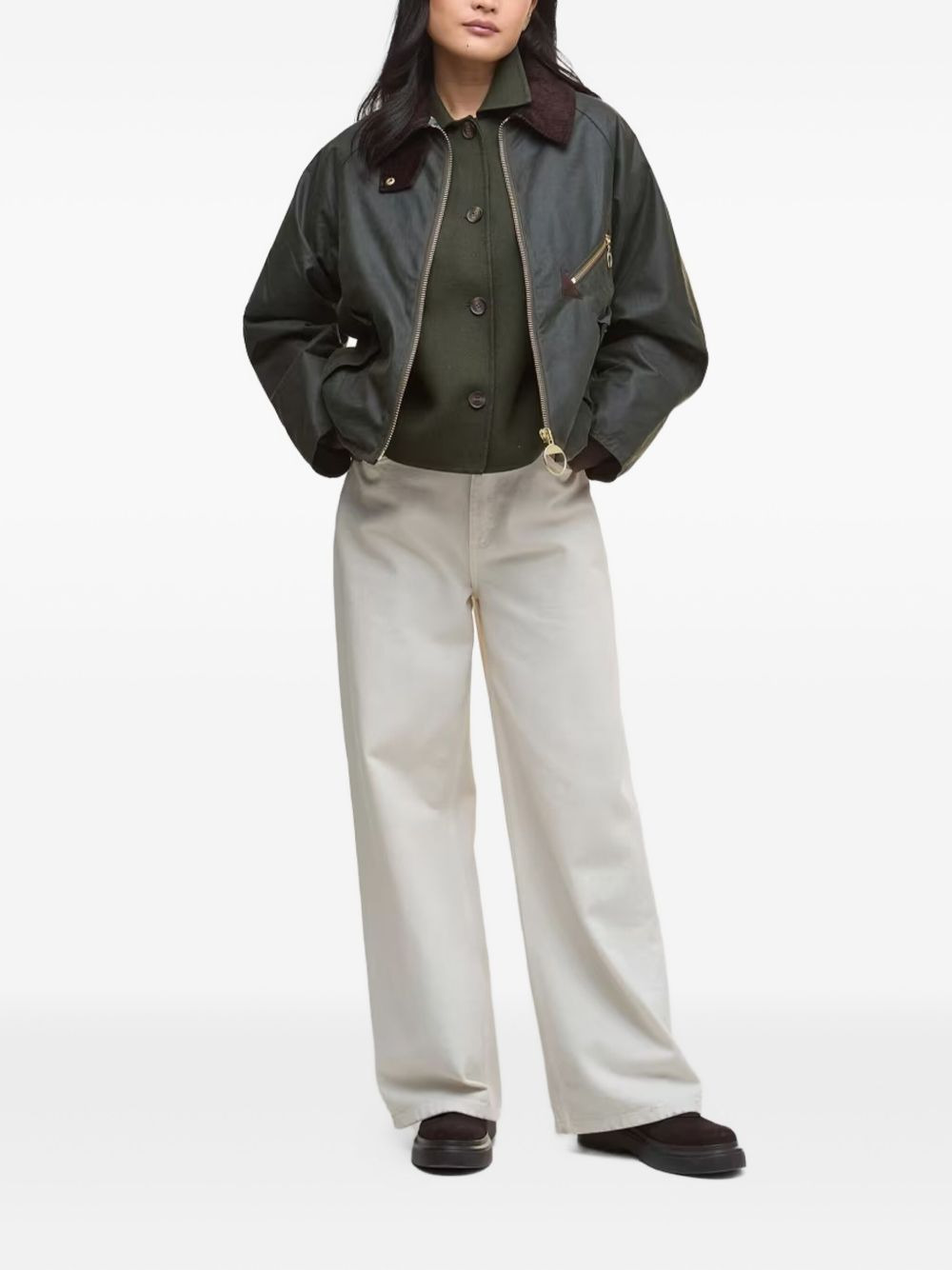 corduroy-collar zip-front jacket - 2