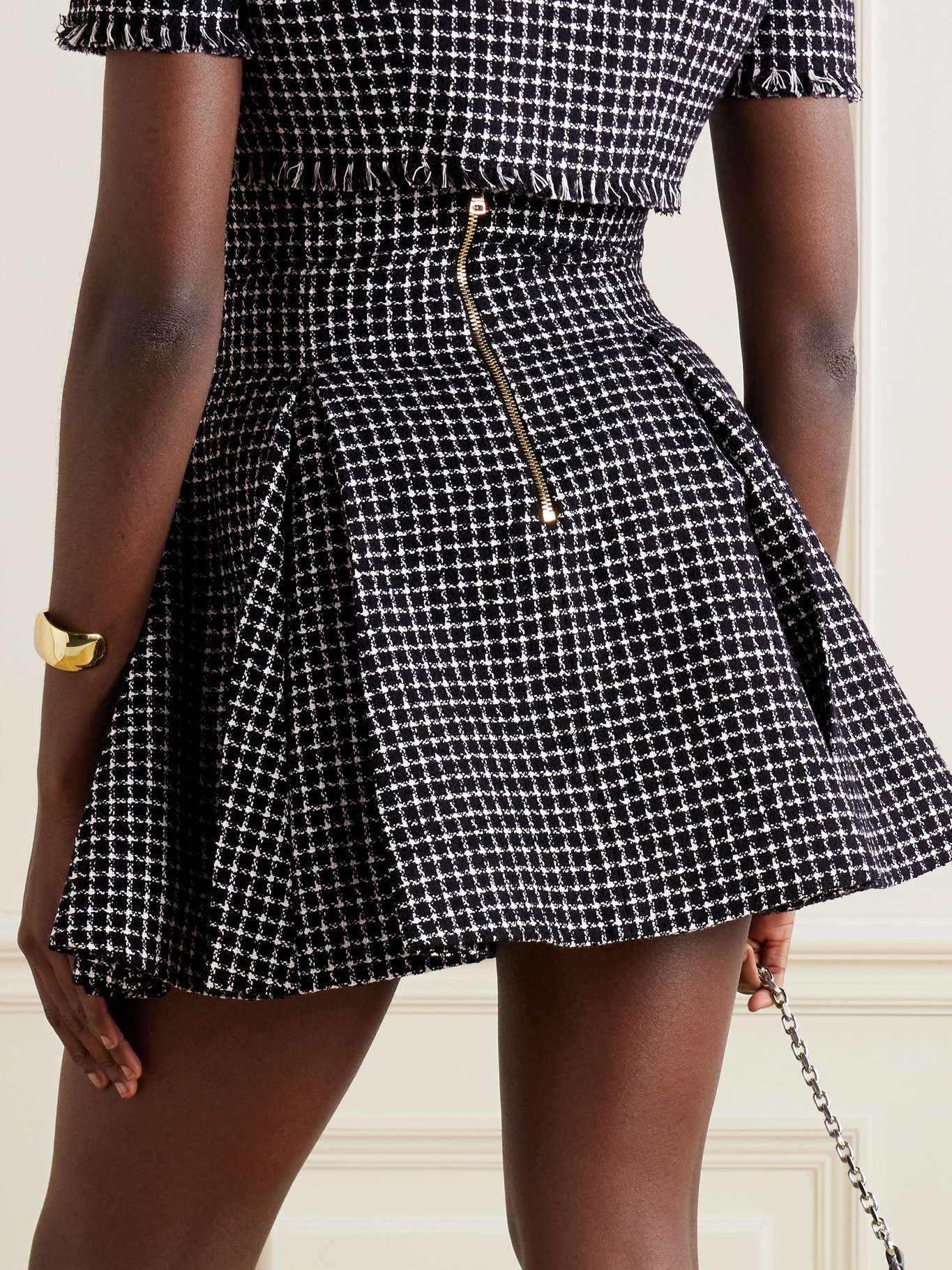 Vichy button-embellished cotton-blend tweed mini skirt - 3