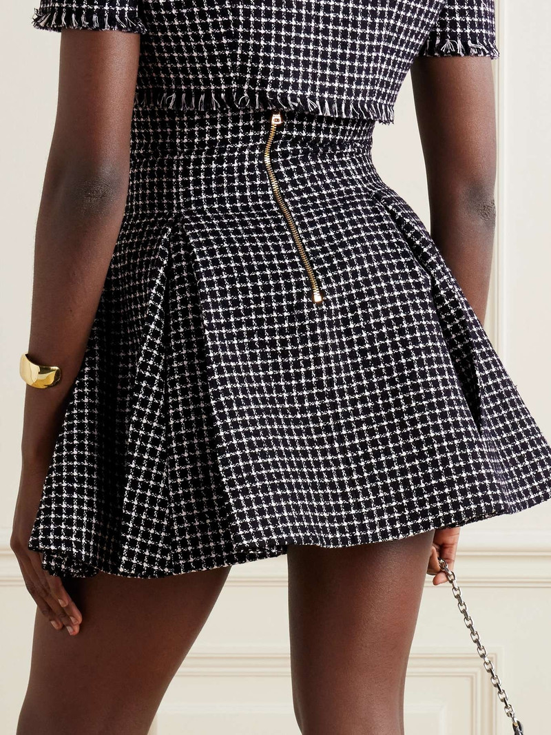 Vichy button-embellished cotton-blend tweed mini skirt 3