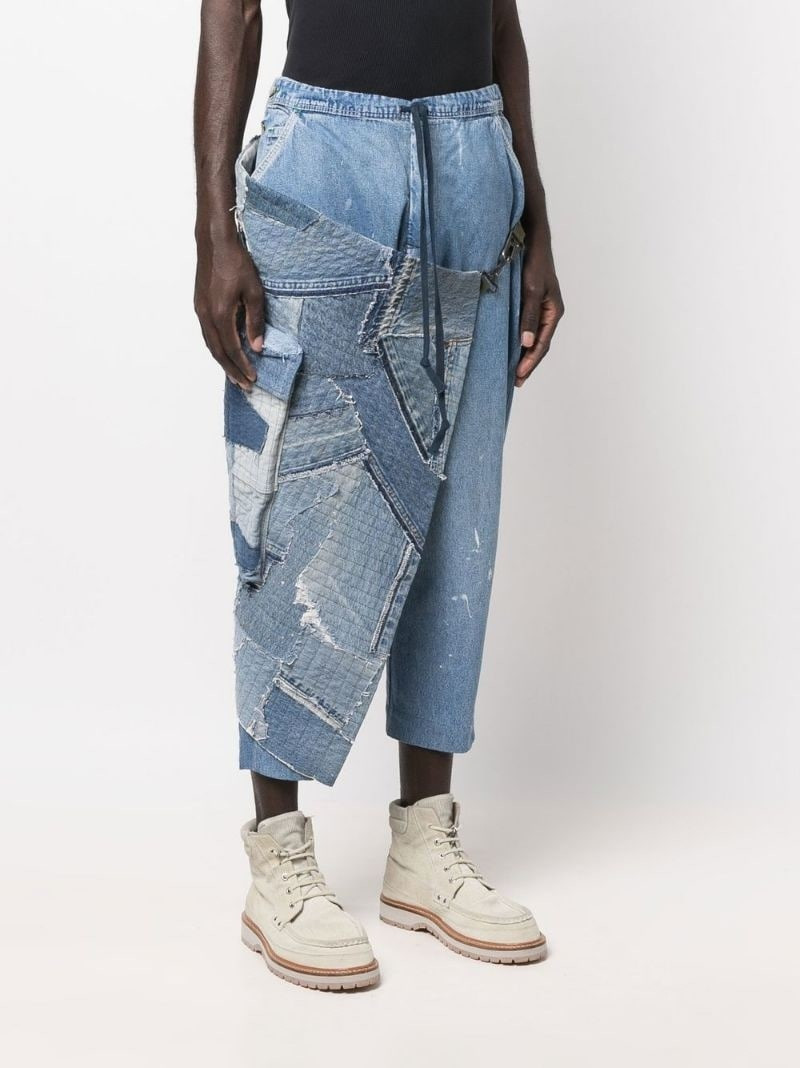 patchwork drawstring-waist tapered jeans 3