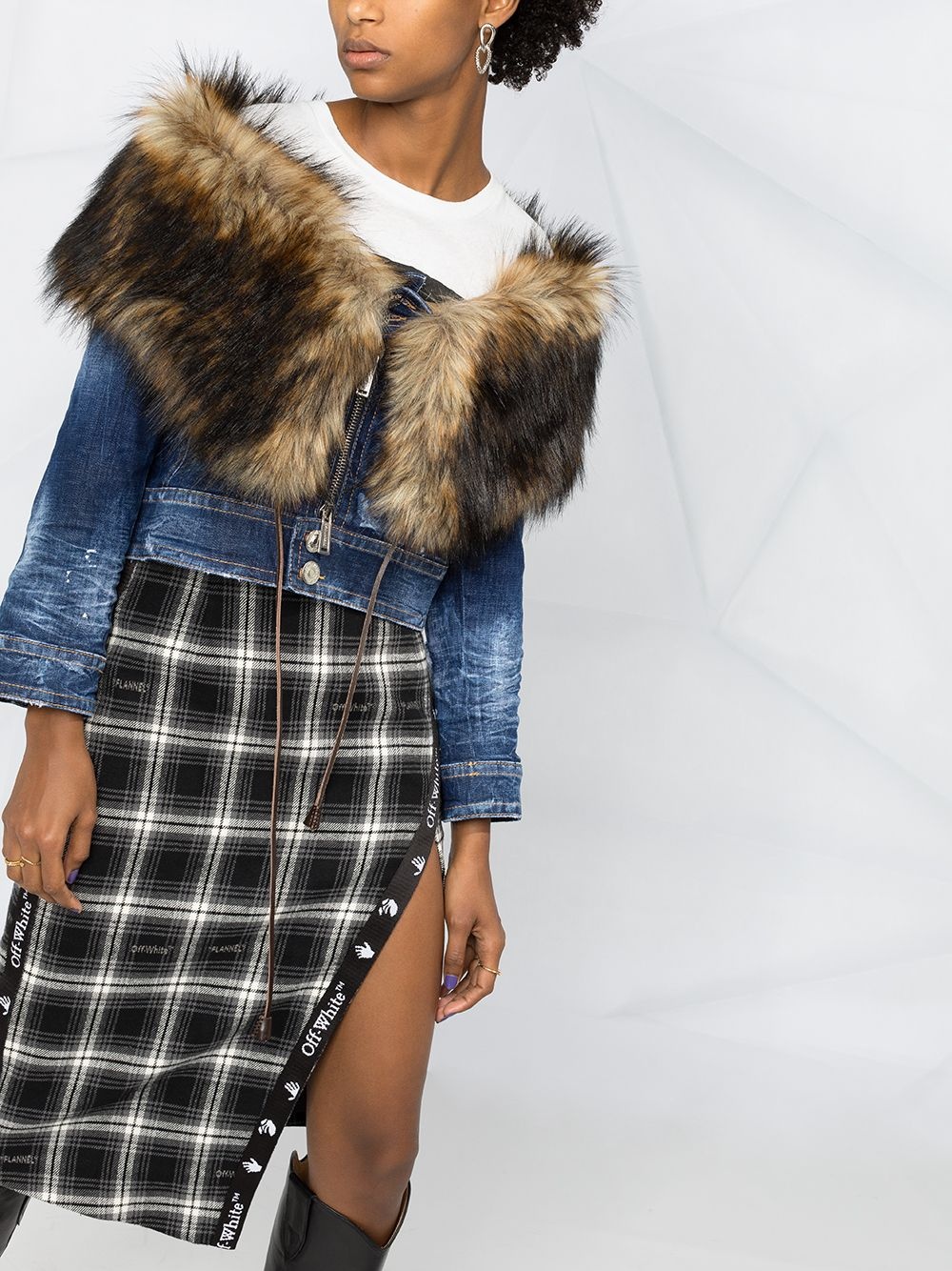 faux-fur collar denim jacket - 5