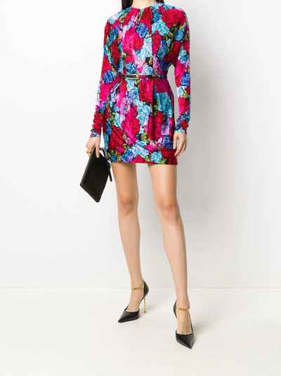 VERSACE rose-print safety pin dress outlook