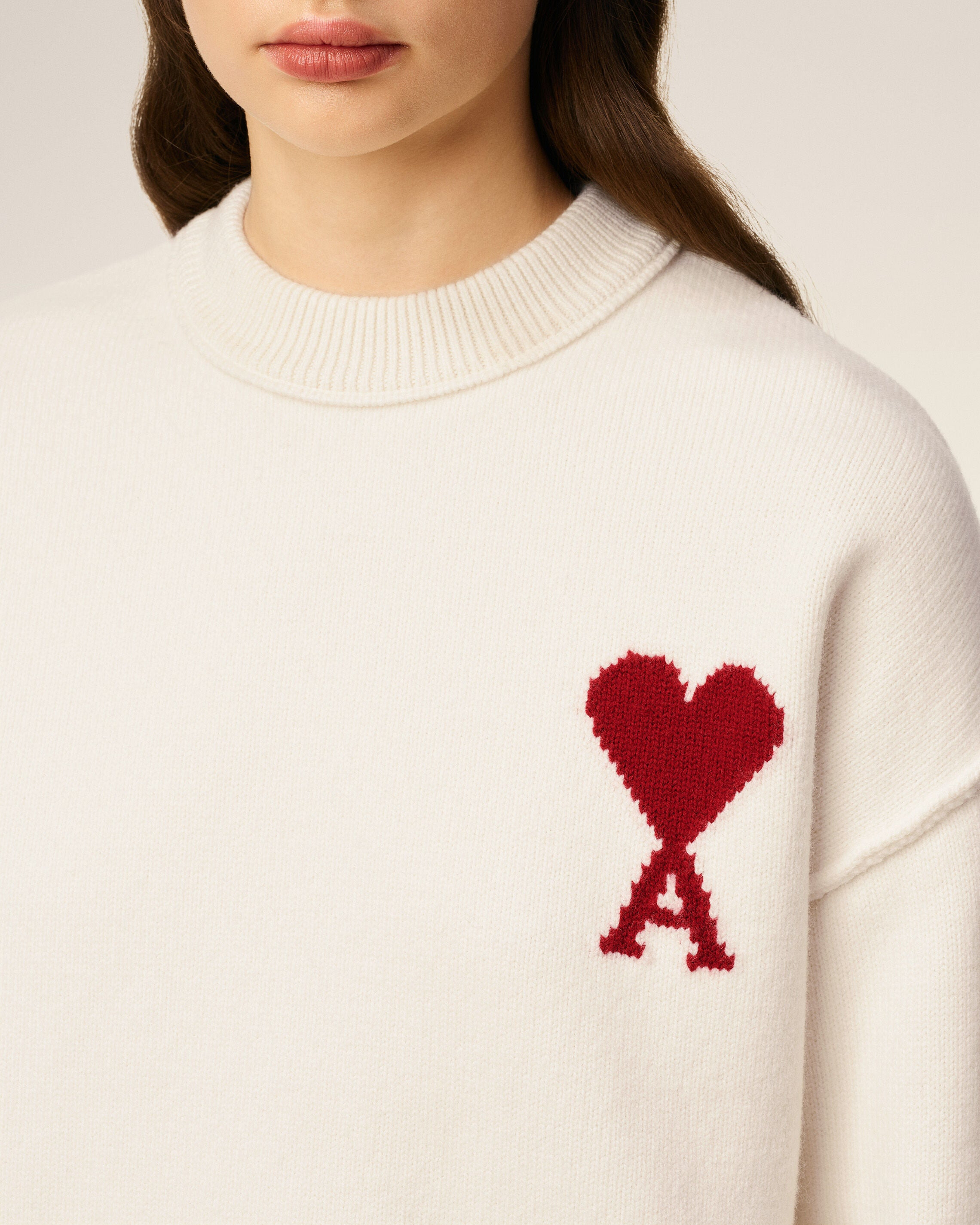 WHITE WOOL AMI DE COEUR CREWNECK SWEATER - 4