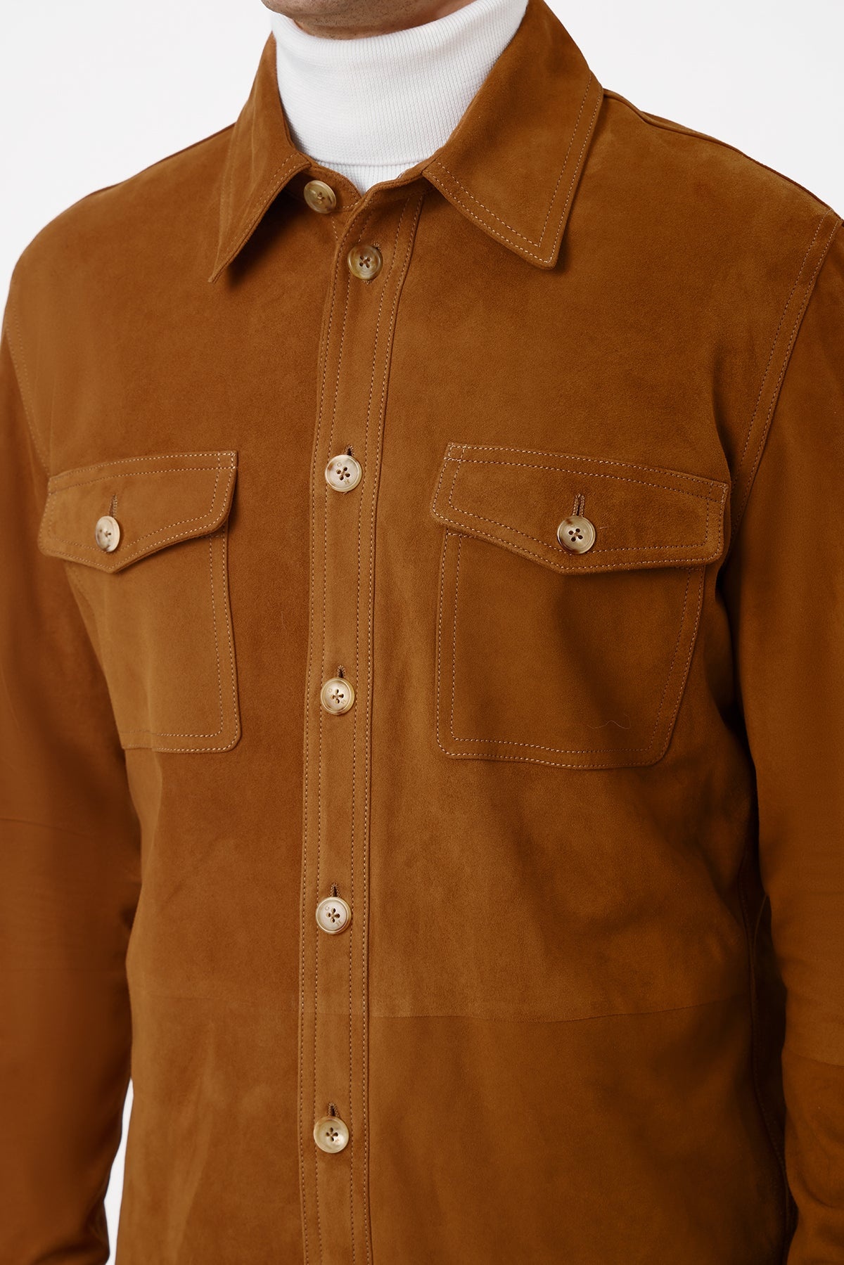 Lucas Overshirt in Camel Suede - 5