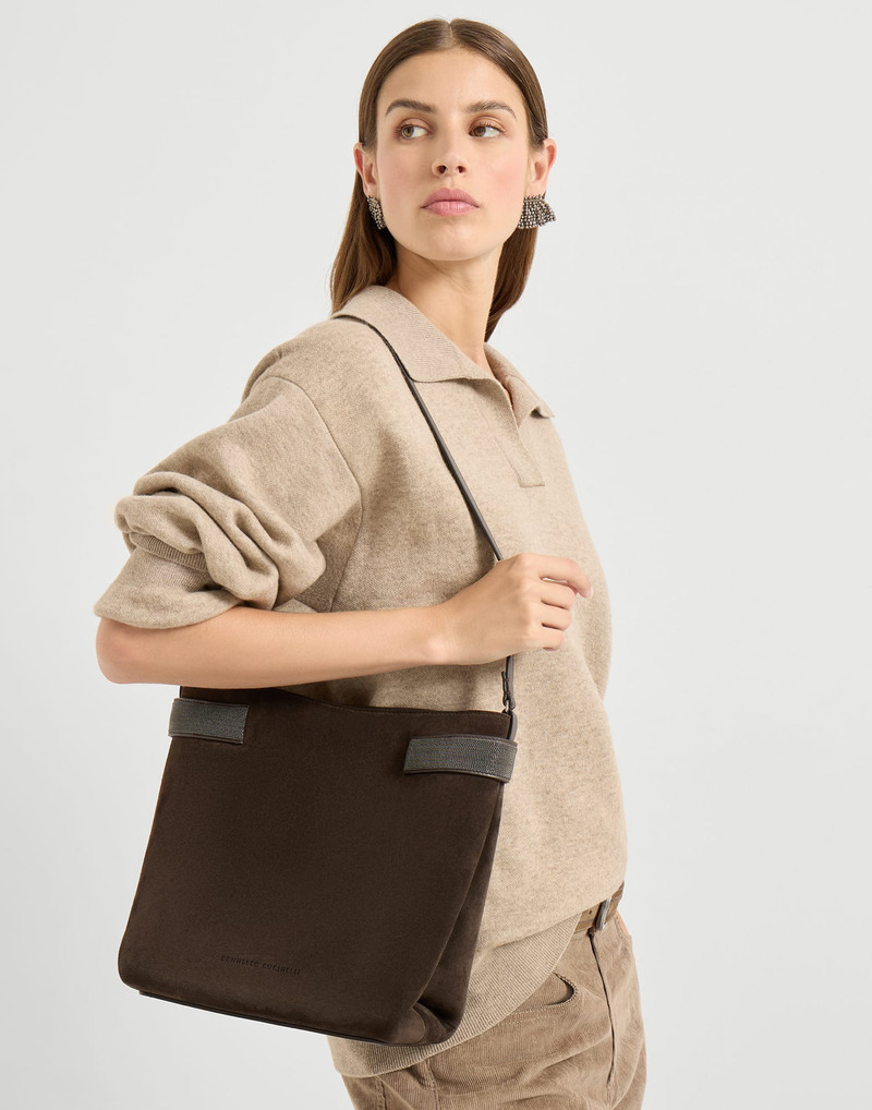 Essence bucket bag in suede with precious bands 4