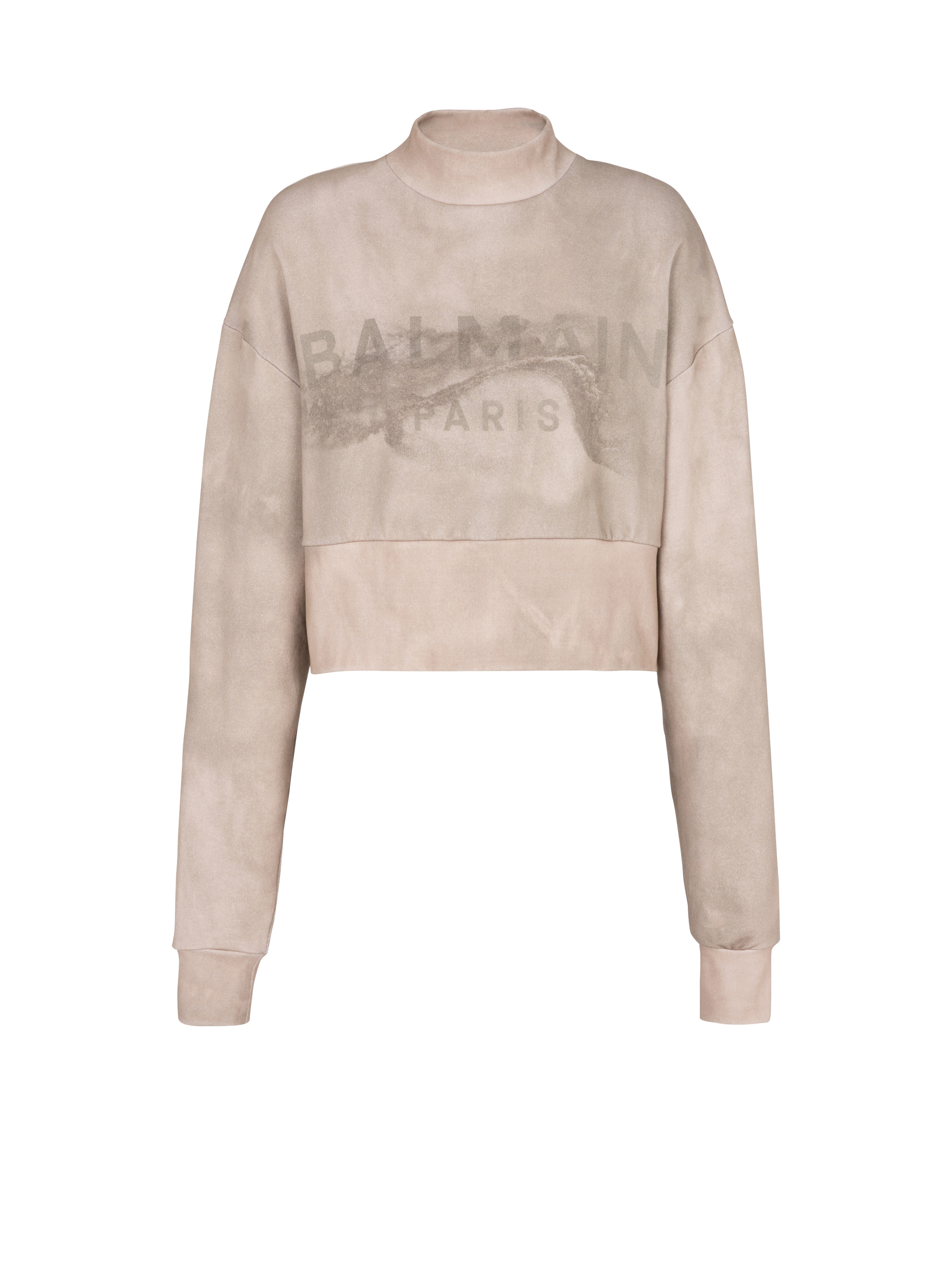 Eco-responsible cotton cropped sweatshirt with Balmain logo print - 1