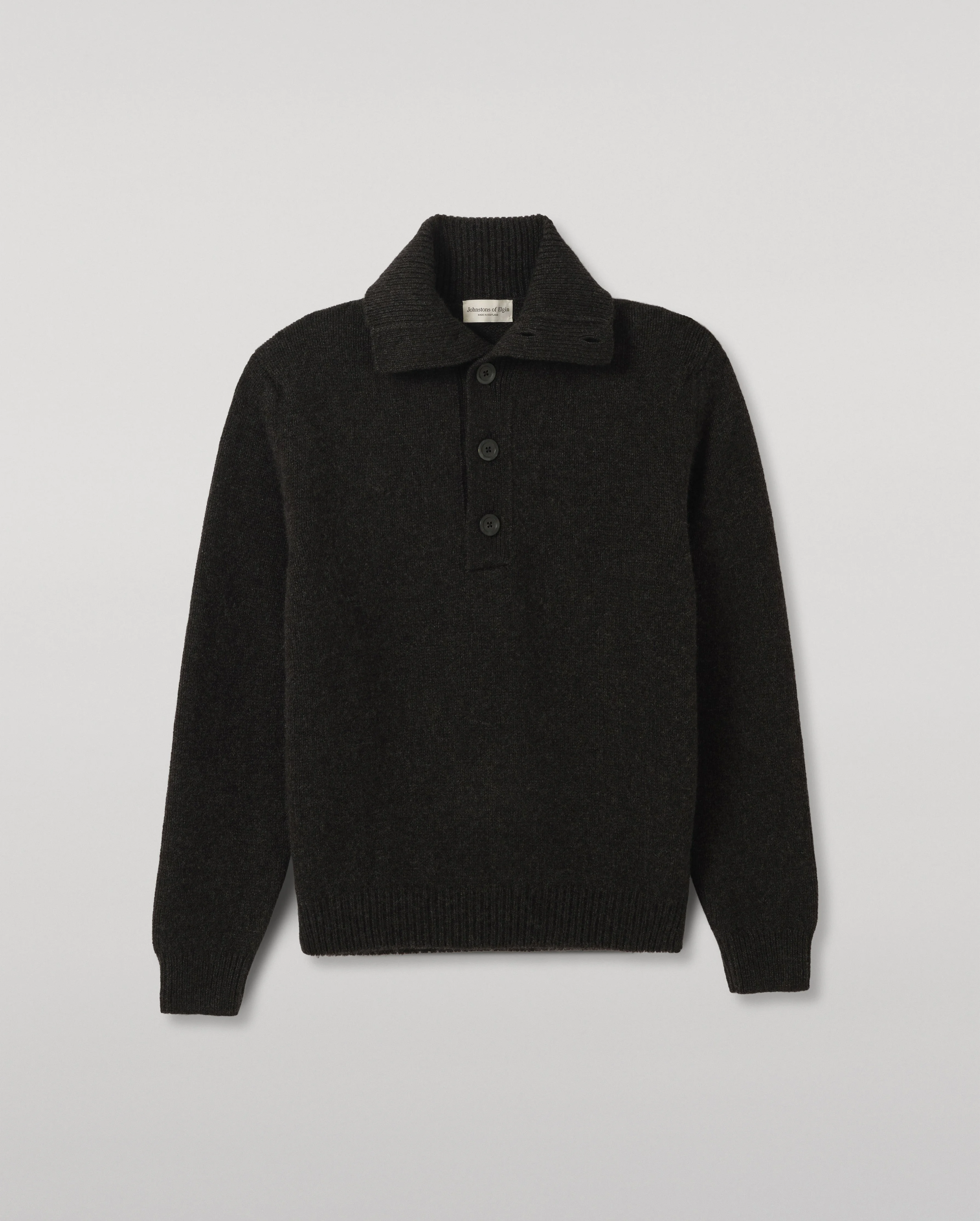 Douglas Button Neck Dark Grey Cashmere Jumper - 1