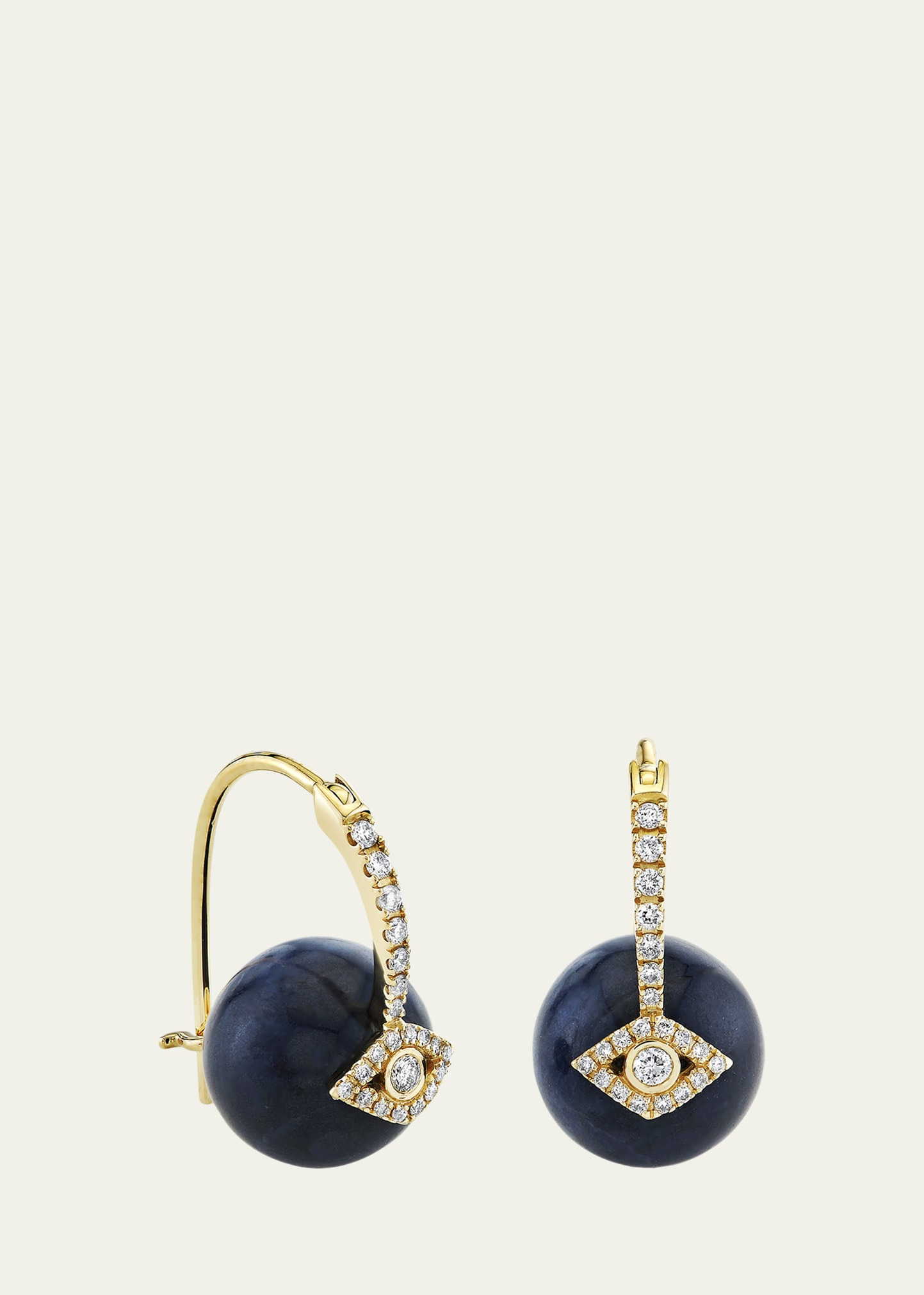14K Yellow Gold Smooth Round Blue Sapphire Cocktail Earrings with Diamonds - 1