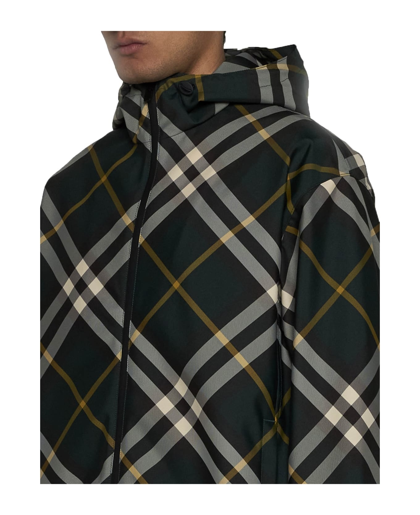 Logo Embroidered Check-pattern Zipped Hooded Jacket - 5