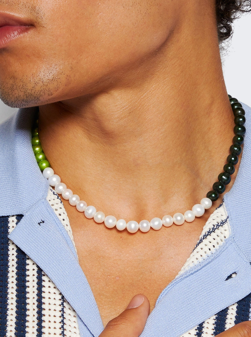 VEERT The Chunk Multi Green Freshwater Pearl Necklace White Gold outlook