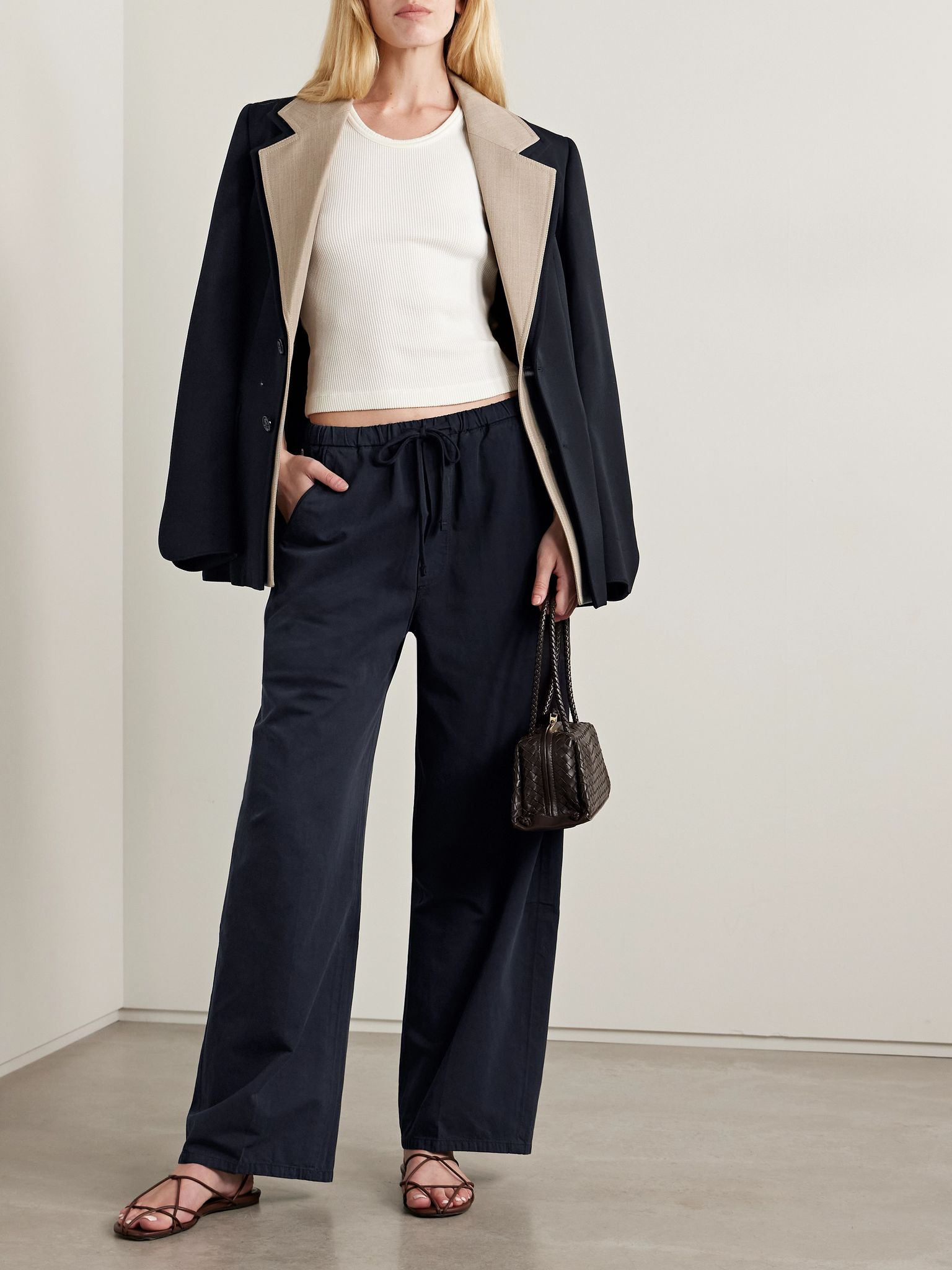 Aurora cotton and linen-blend wide-leg pants Navy - 2