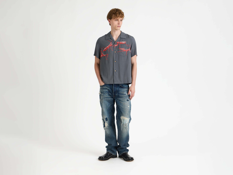 JW Anderson MENS SHORT SLEEVE CAMP COLLAR SHIRT IN STEEL outlook