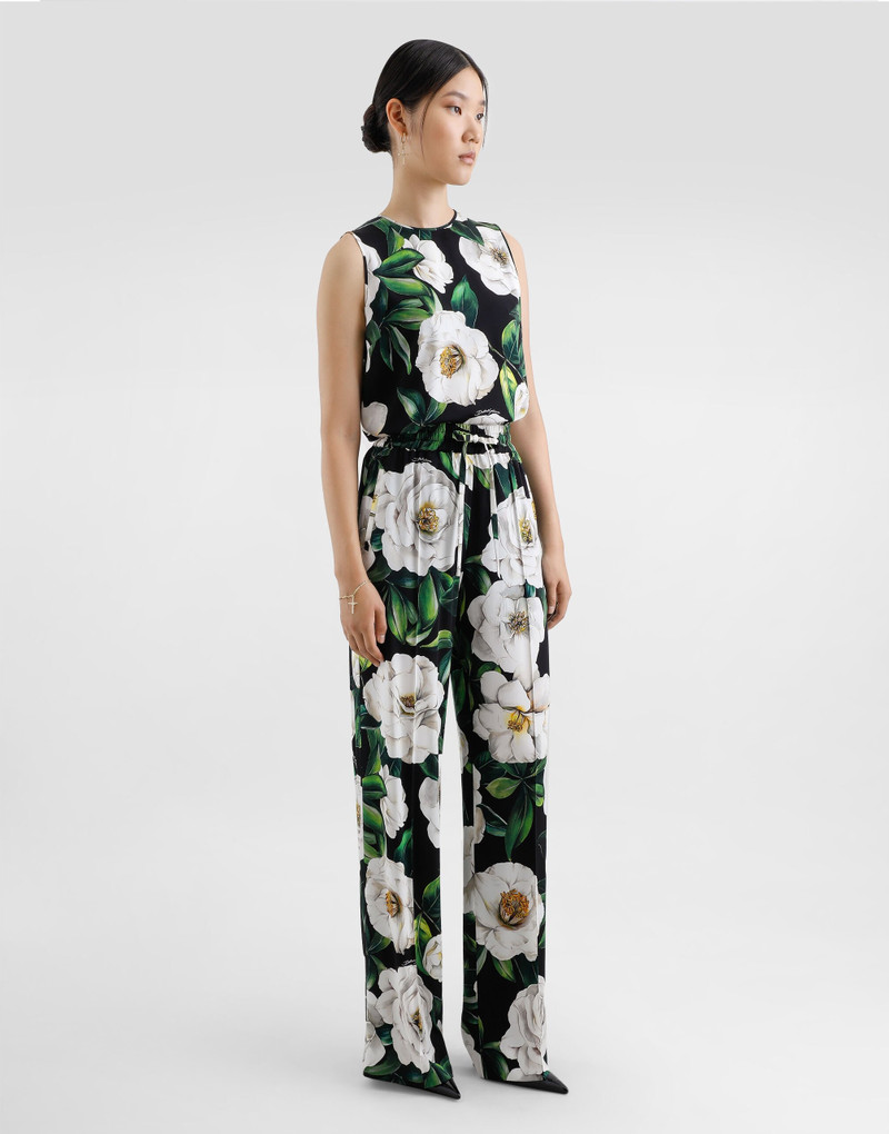 Dolce & Gabbana Sleeveless charmeuse top with gardenia print outlook
