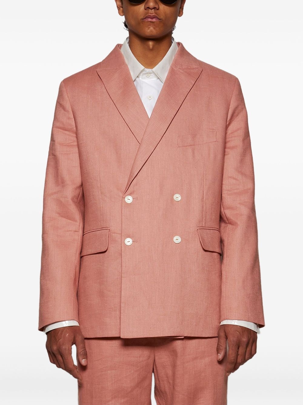 double-breasted linen jacket - 3