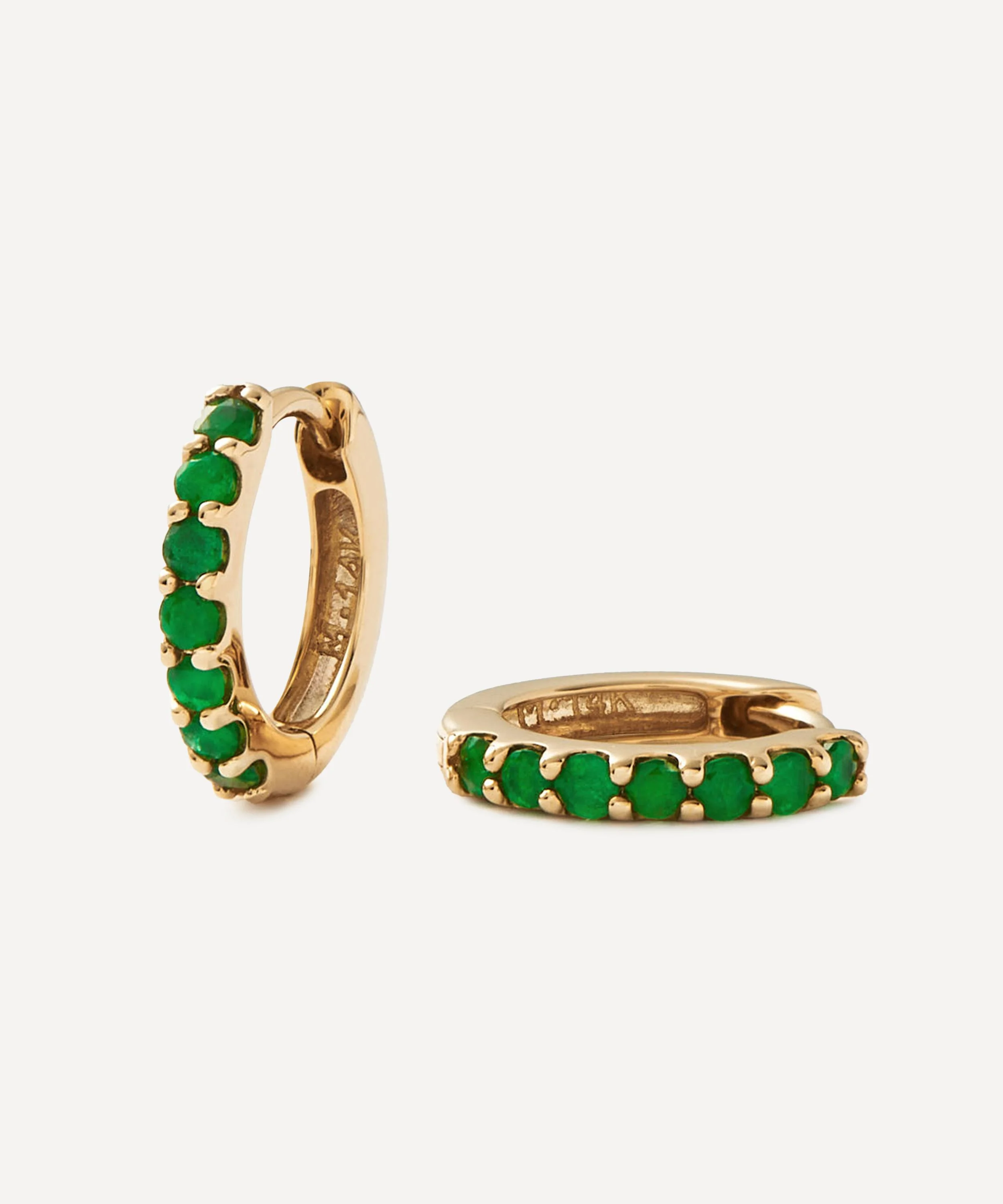 14ct Gold Fine Emerald Huggie Hoop Earrings - 1