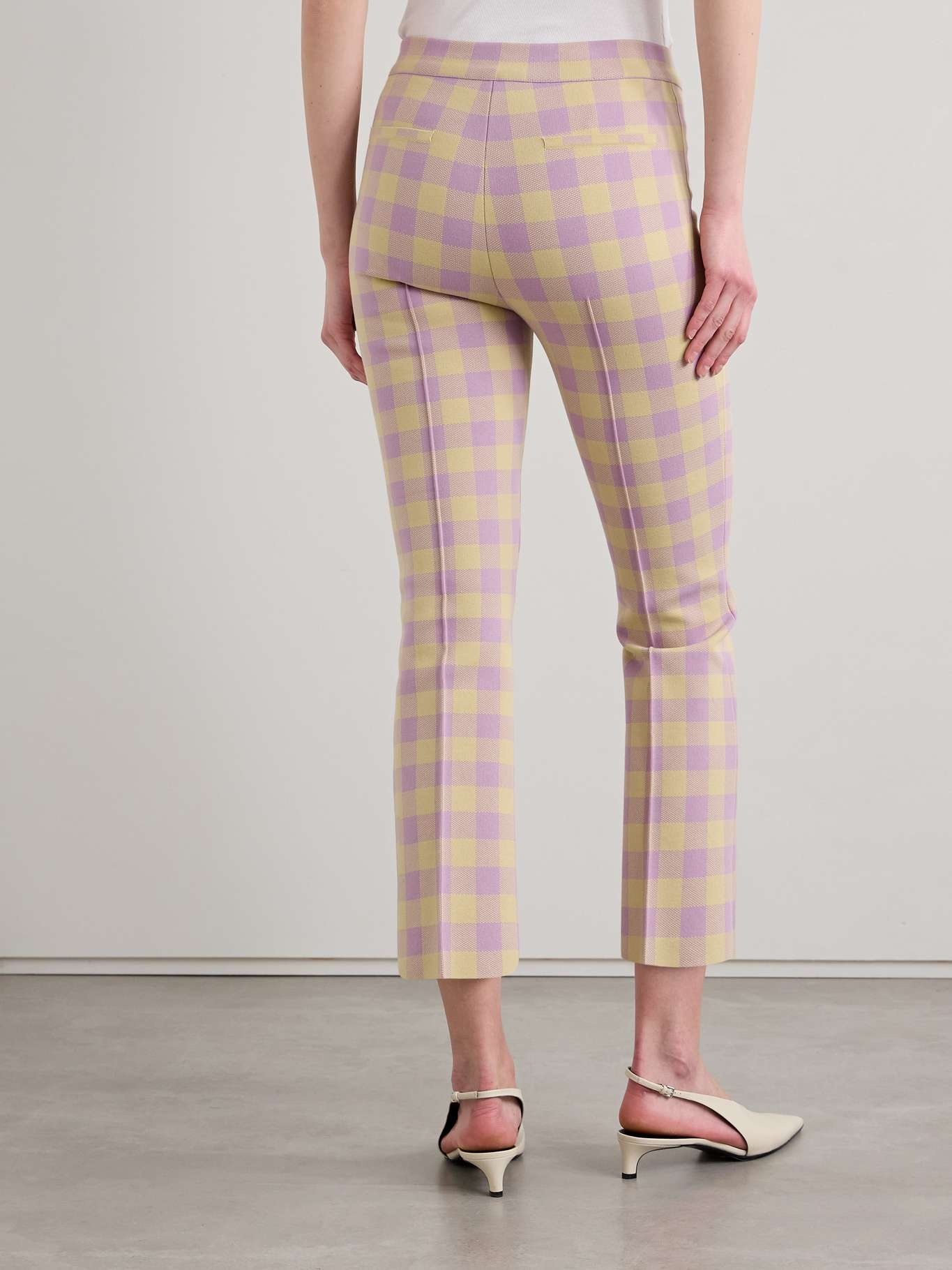 Kick cropped checked stretch-cotton flared pants - 4