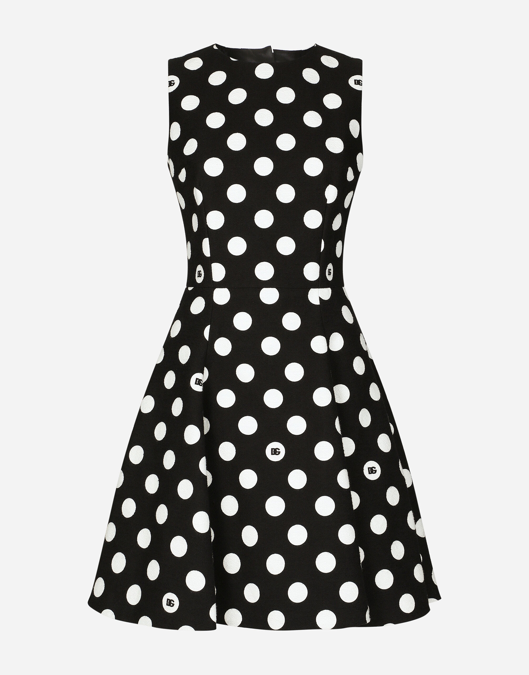 Short cotton rush-stitch brocade dress with polka-dot print - 1