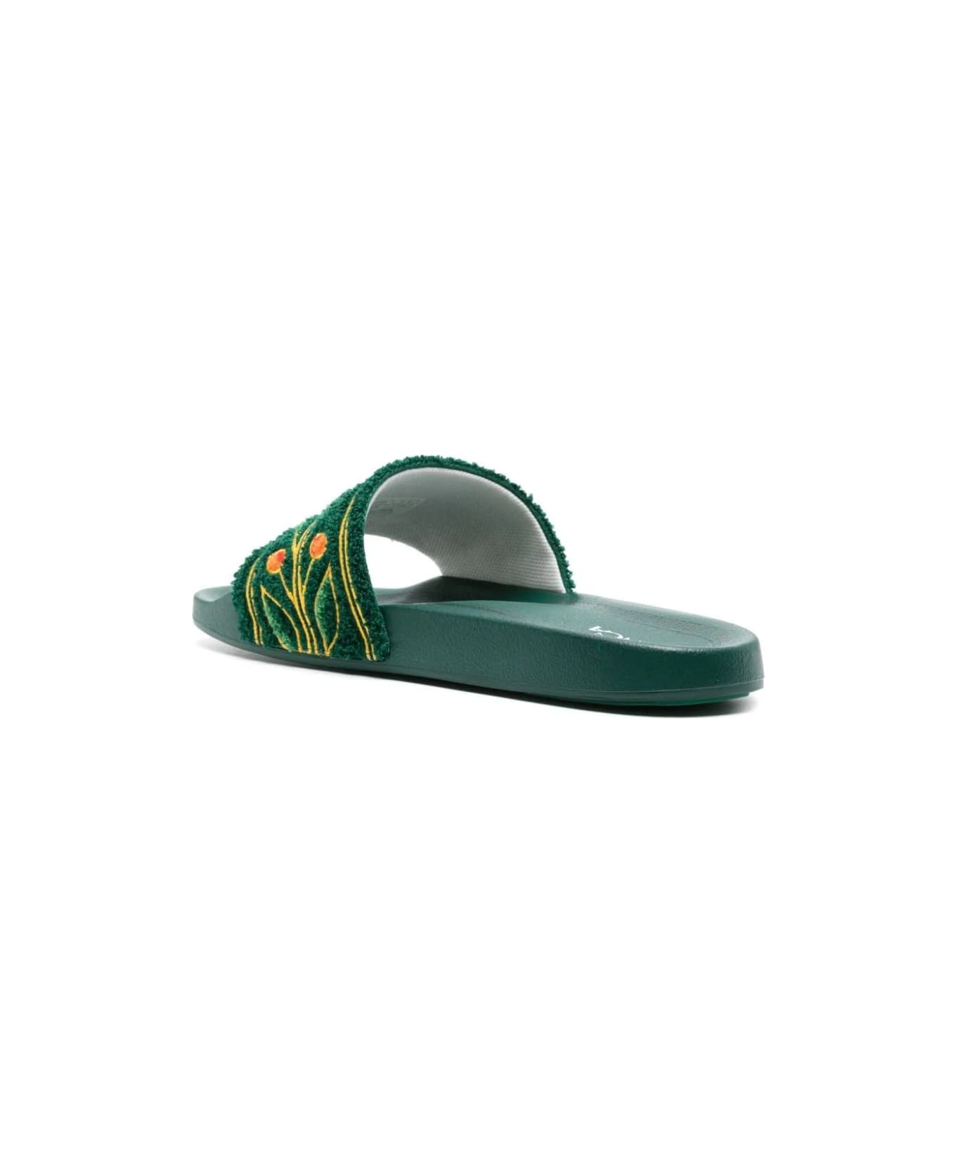 Green Slippers With Embroidered Terry Detail - 4