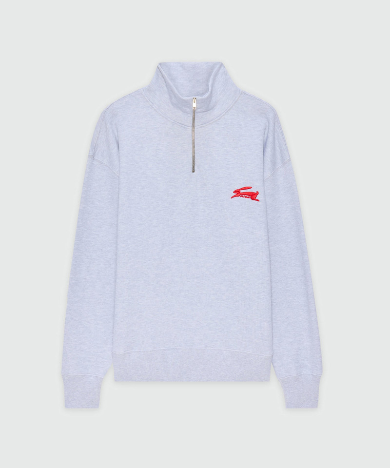 Grey melange turtleneck jersey sweatshirt with "Follow the Rabbit®" embroidery 1