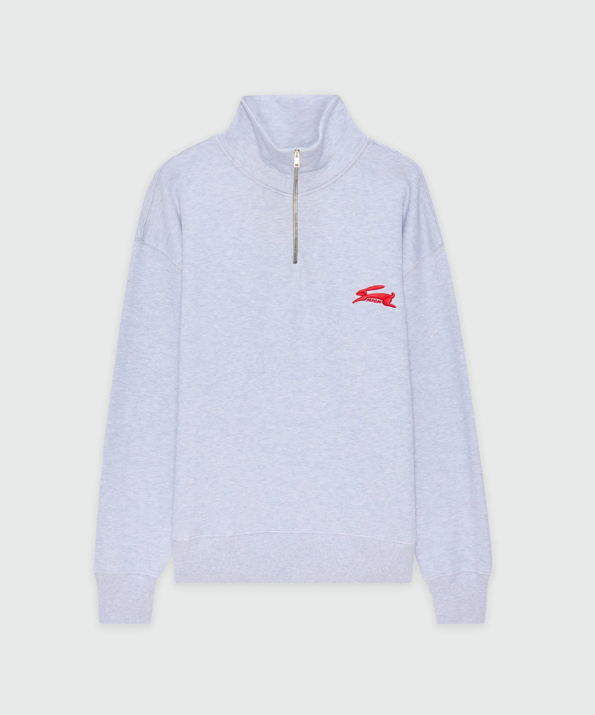 Grey melange turtleneck jersey sweatshirt with "Follow the Rabbit®" embroidery - 1