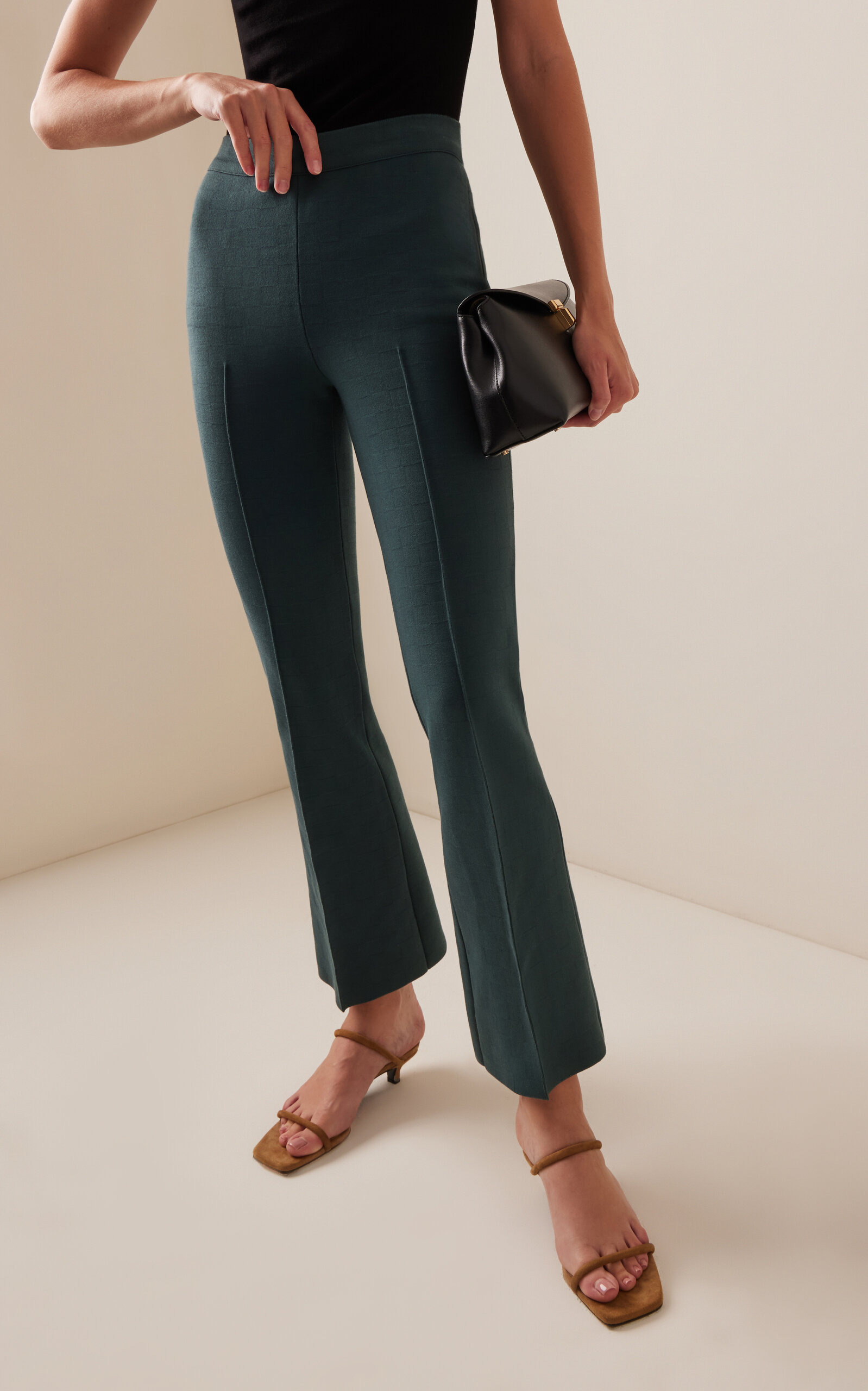 Kick Stretch-Cotton Knit Cropped Flared Pants green - 3