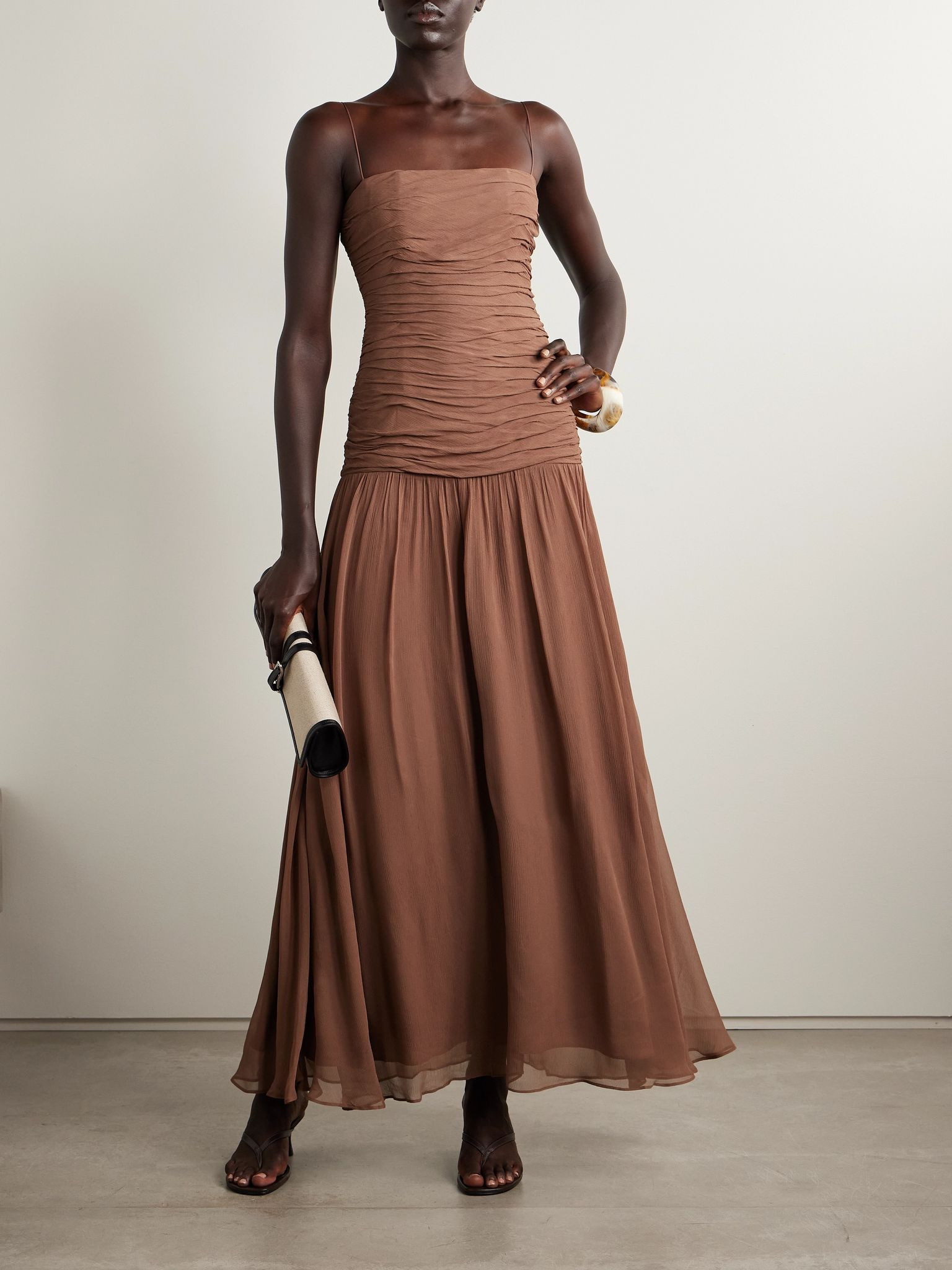 Dalton ruched gathered crepon maxi dress Light brown - 2