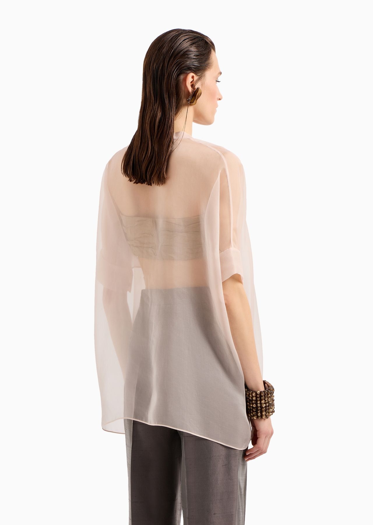 Short-sleeved long shirt in silk organza - 3