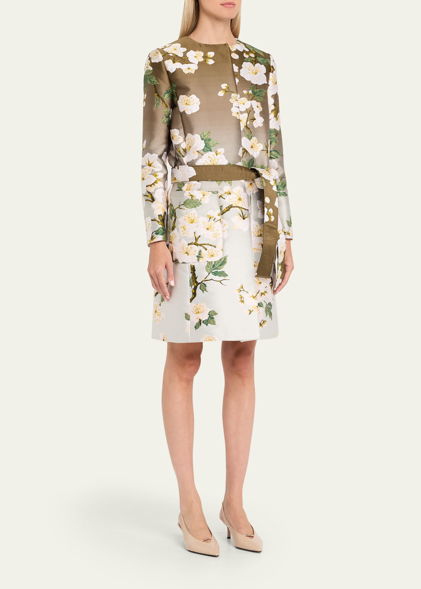 Cherry Blossom Degrade Jacquard Tie Coat - 4