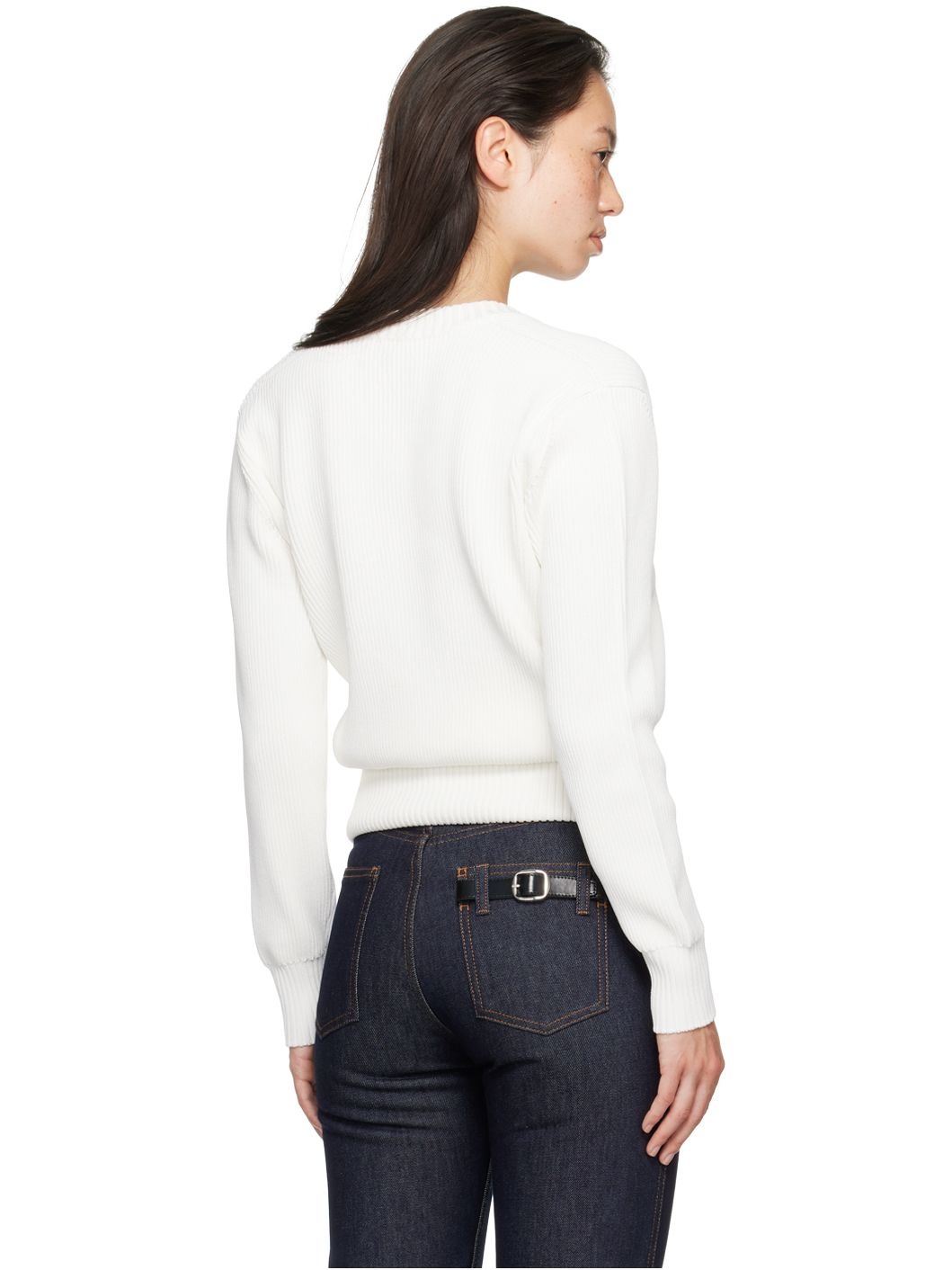 White Knitted Long Sleeved Sweater - 3